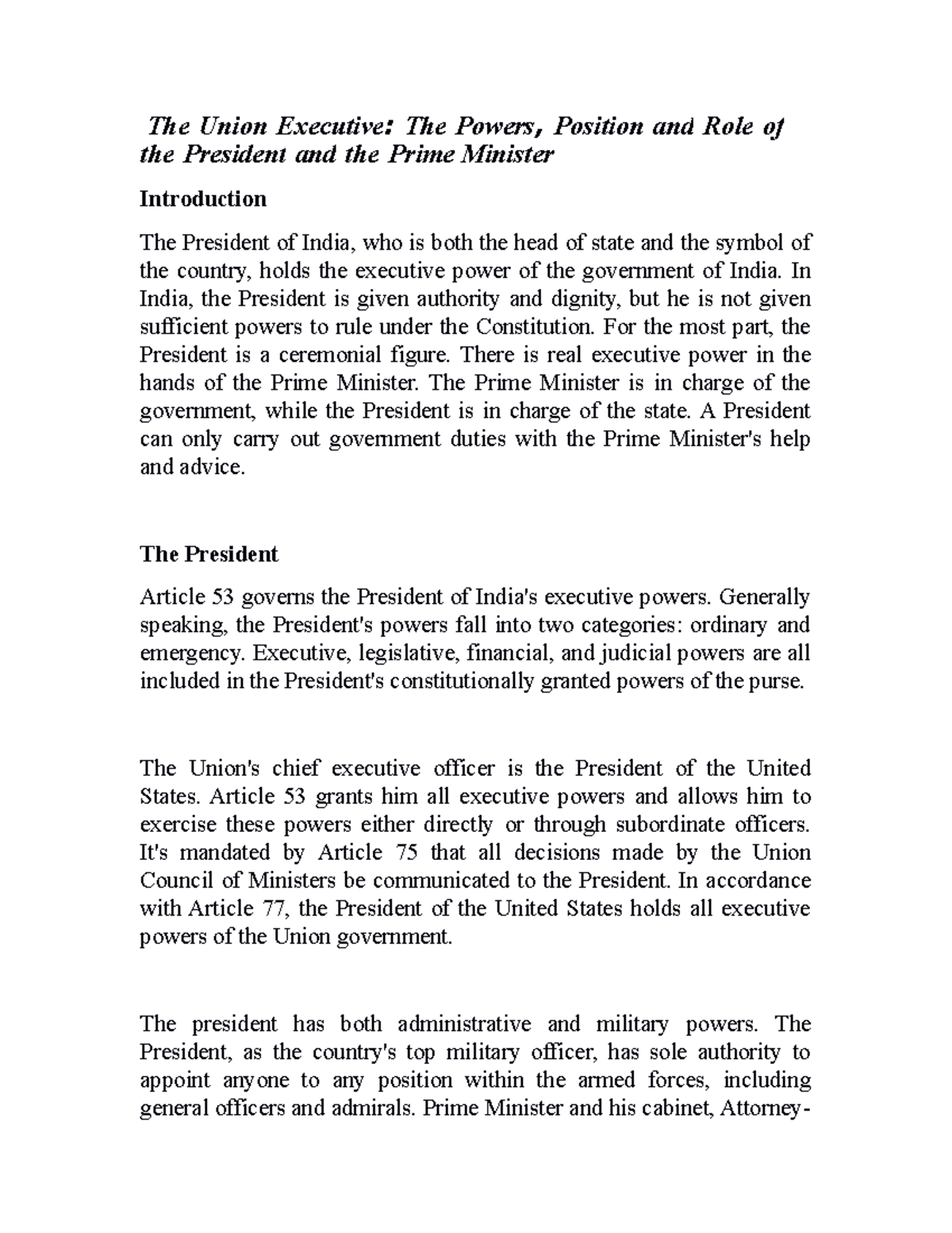 The Powers, Position and Role of the President and the Prime Minister ...