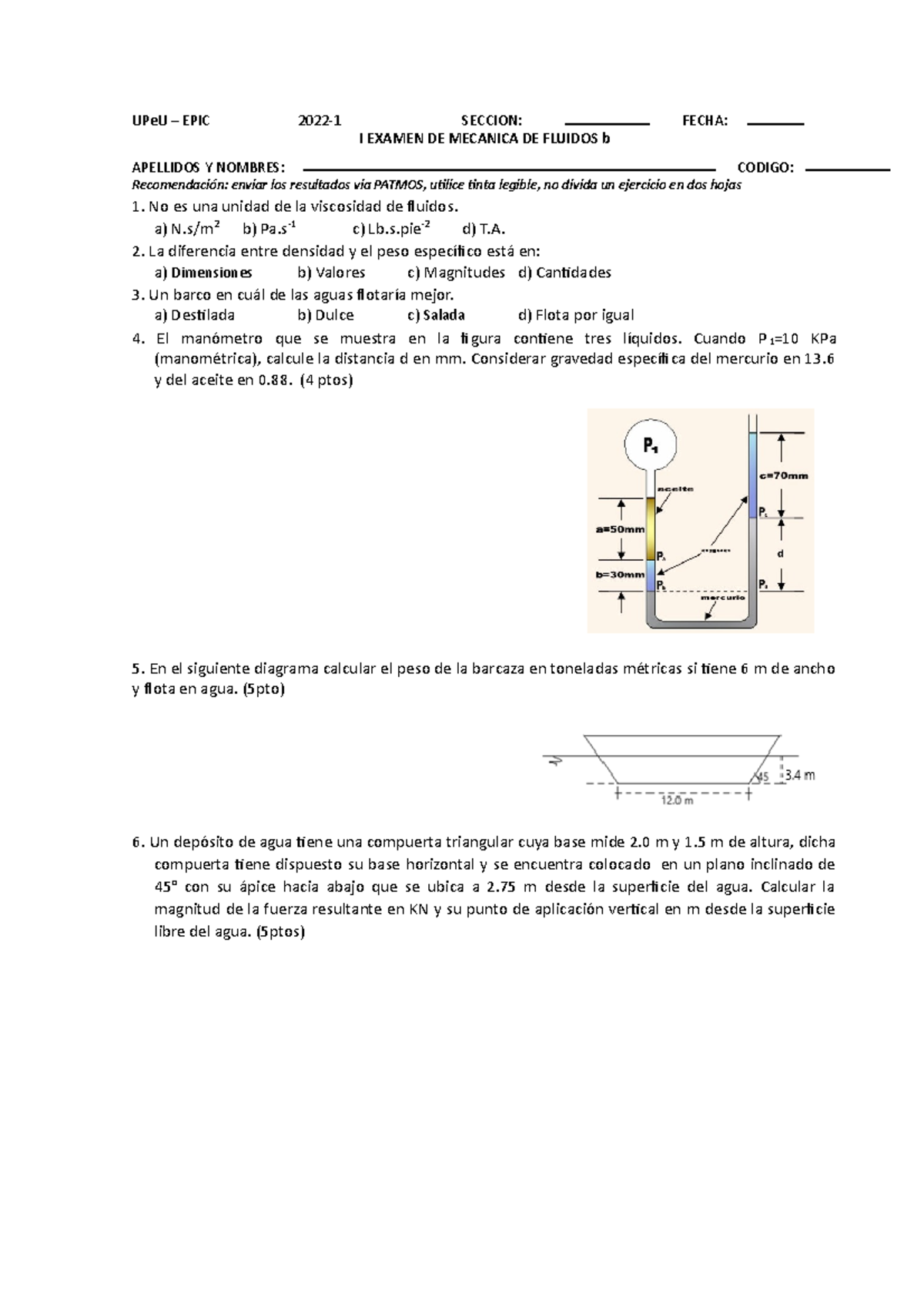 7739 -1652809966 - Fluidos - UPeU – EPIC 2022-1 SECCION: FECHA: I ...