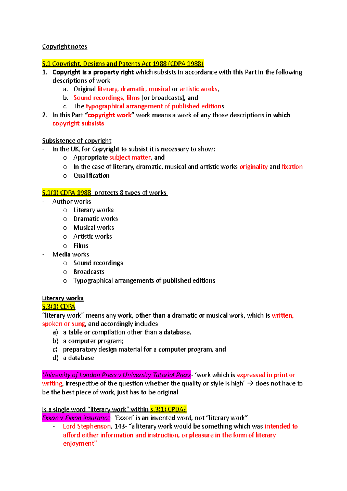 Copyright 1 notes Bread and butter, important and good to have in