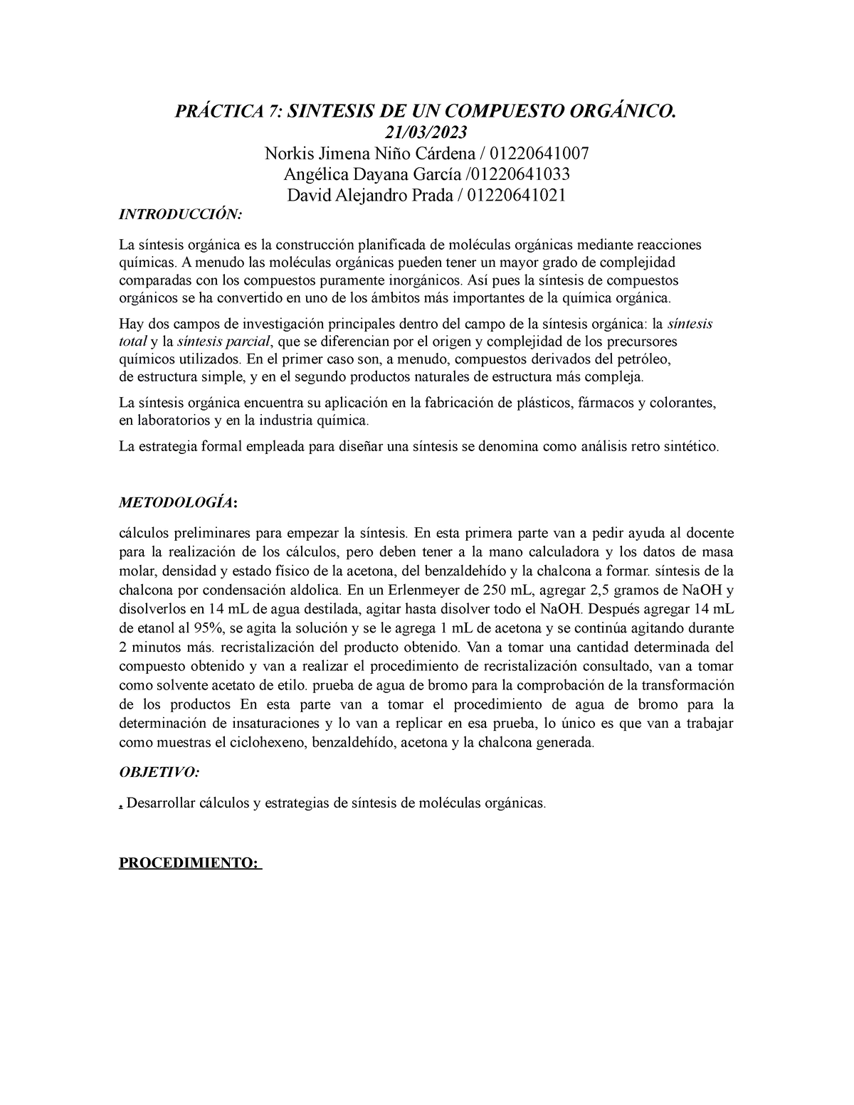 1.preinforme Práctica 7 N,D,A - PRÁCTICA 7: SINTESIS DE UN COMPUESTO ...