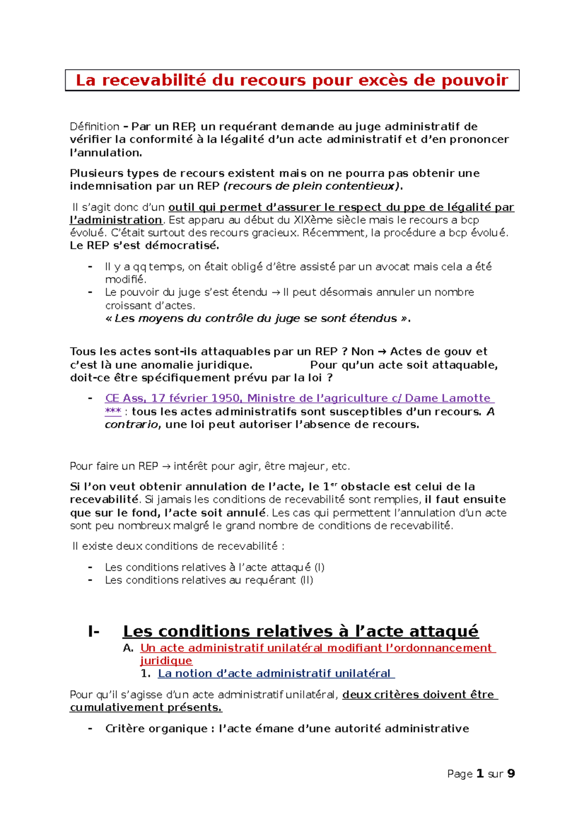 01. La Recevabilité Du Recours Pour Excès De Pouvoir - La Recevabilité ...