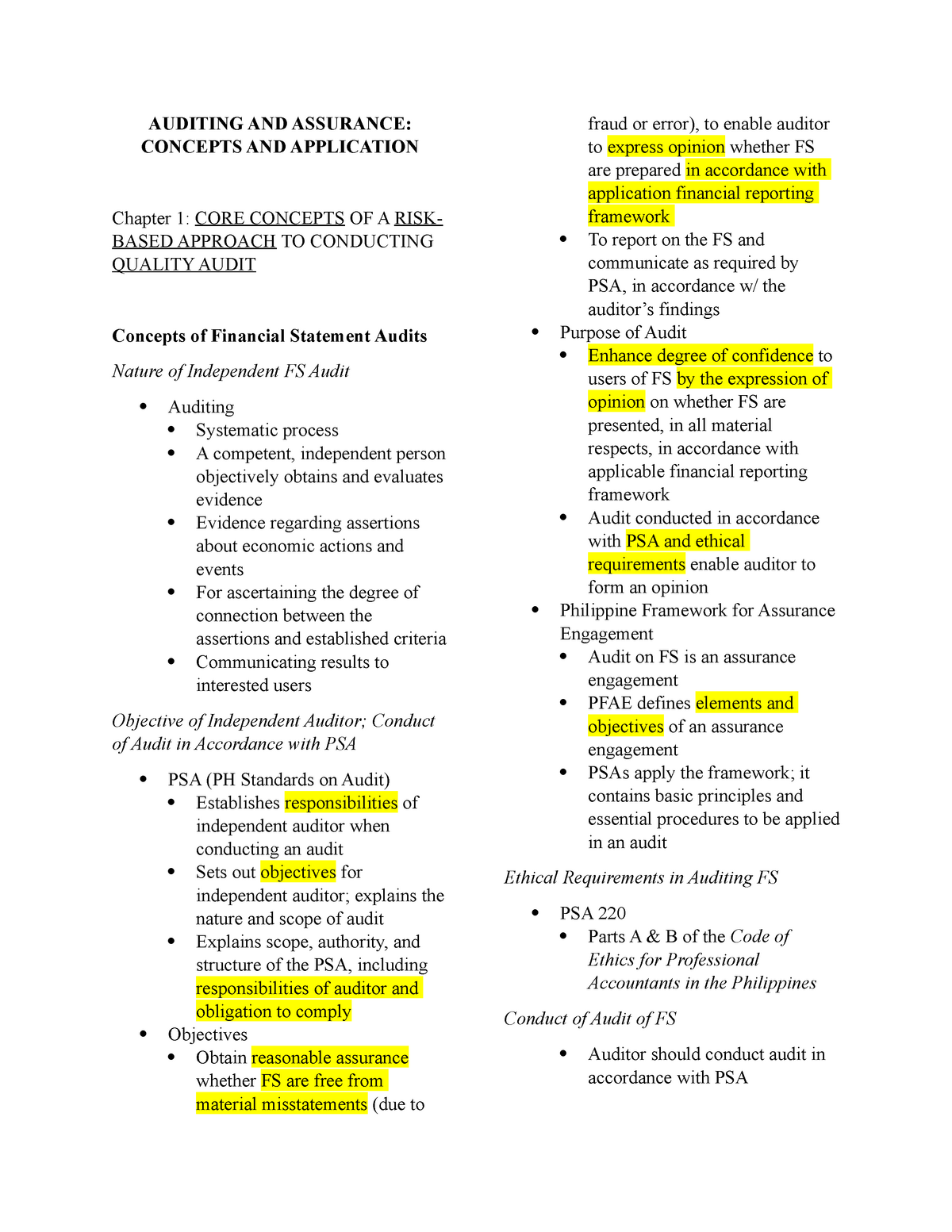 Notes - Auditing And Assurance Concepts & Application - AUDITING AND ...