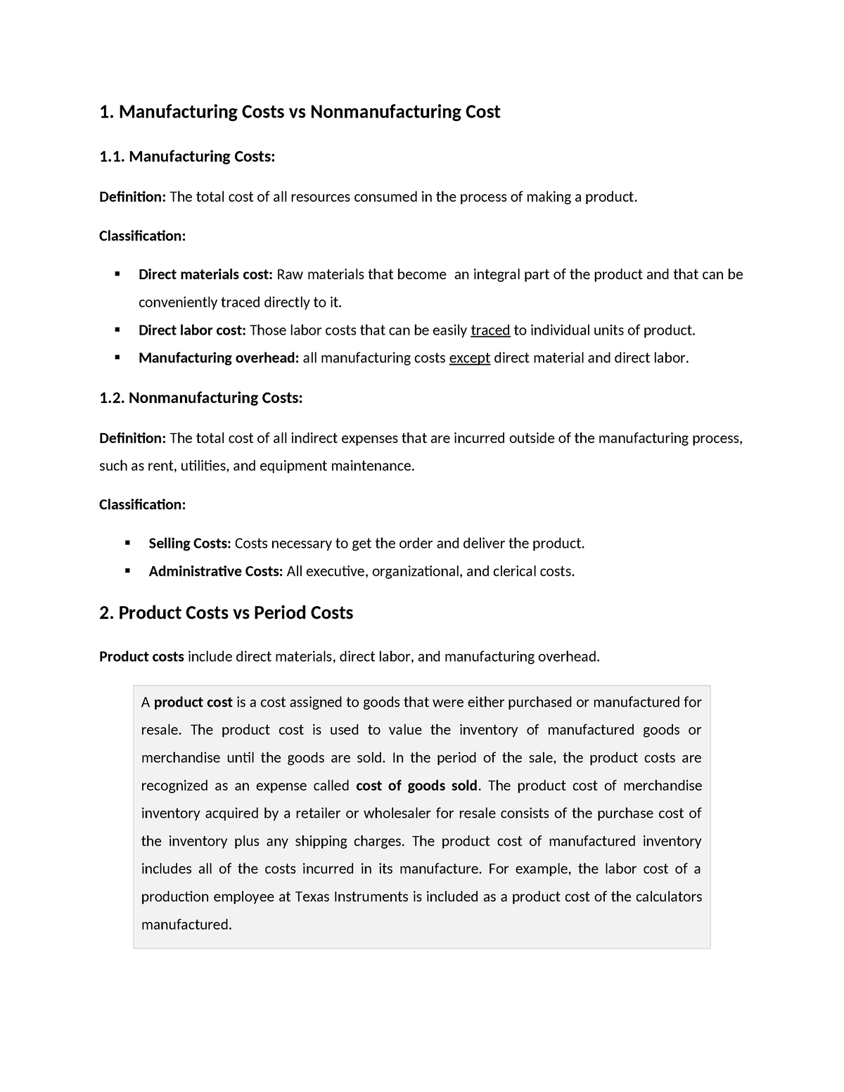 Kế toán quản trị tiếng anh Chương 1 - 1. Manufacturing Costs vs ...