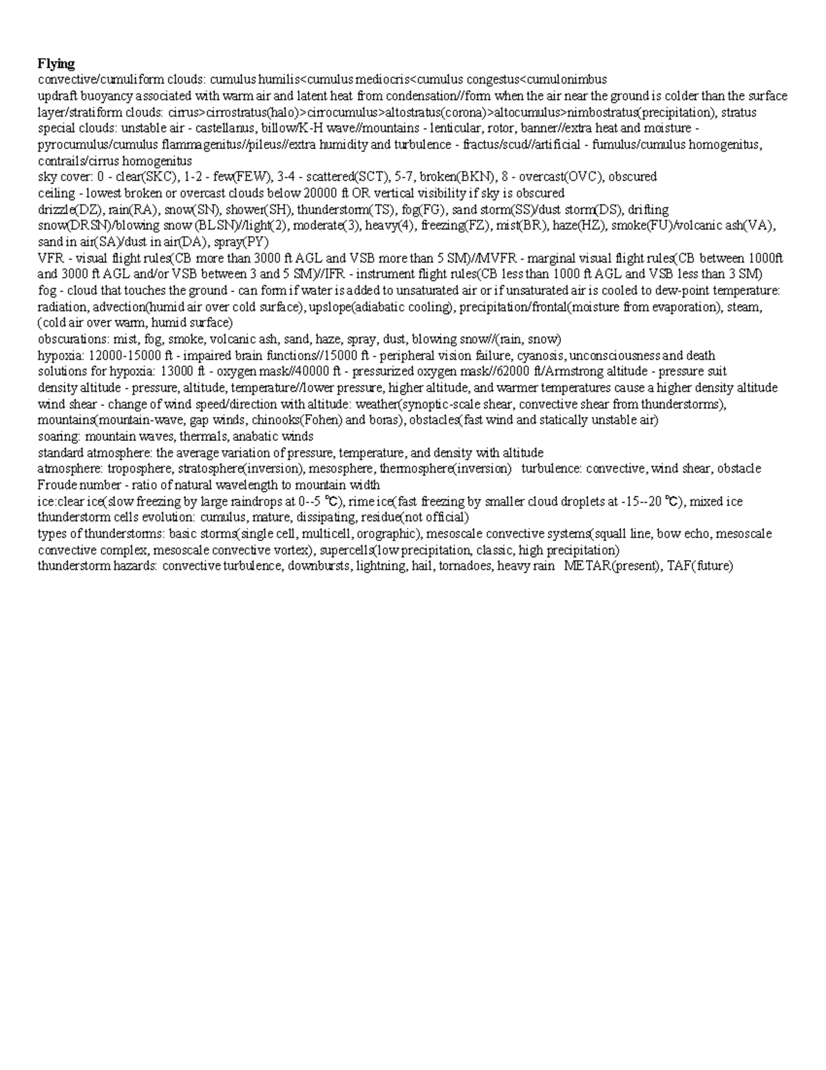 ATSC 113 Final Review Sheet - Flying - Flying convective/cumuliform ...