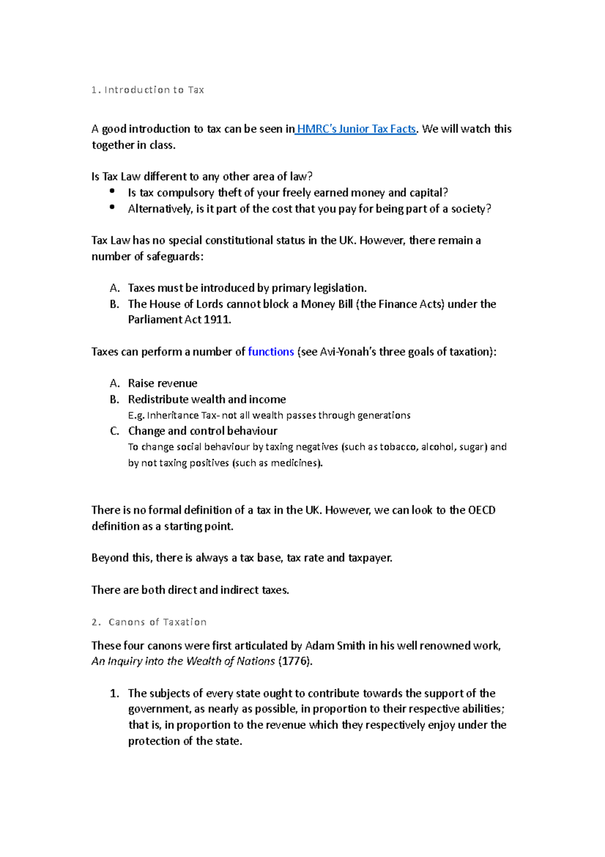 Revenue topic 1 - lecture - 1. Introduction to Tax A good introduction ...