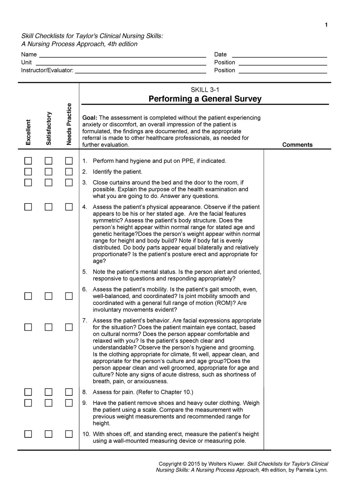 Skill 3-1 General Survey - 1 Copyright © 2015 by Wolters Kluwer. Skill ...