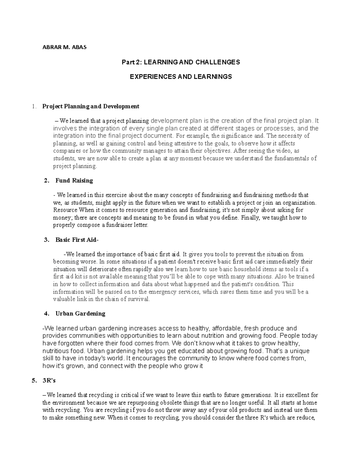Abrar M - academic - ABRAR M. ABAS Part 2: LEARNING AND CHALLENGES ...