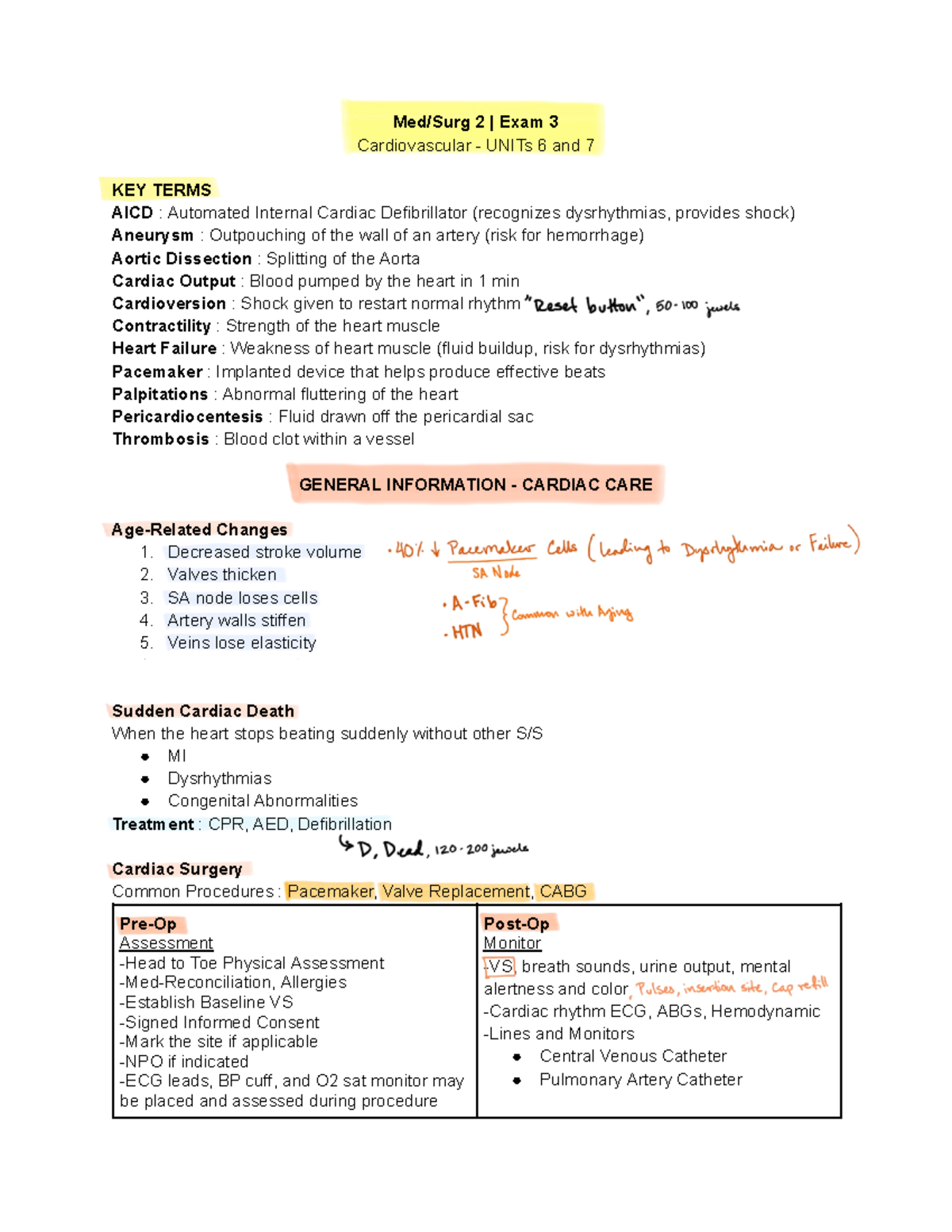 Cardiac Notes * - Med/Surg 2 | Exam 3 Cardiovascular - UNITs 6 and 7 ...