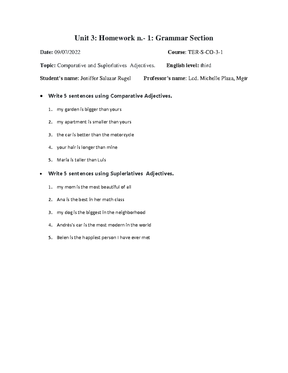 Unit 3 - tareas - Unit 3: Homework n.- 1: Grammar Section Date: 09/07 ...