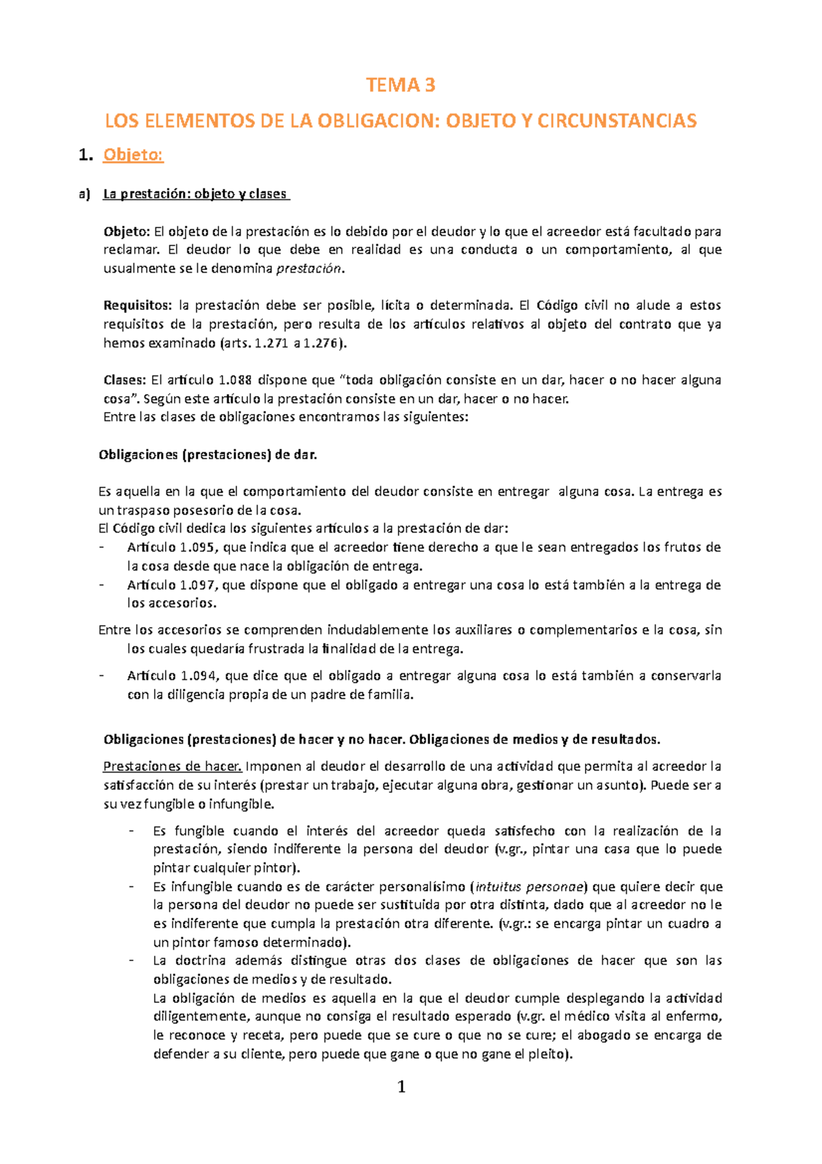 Tema 3 - derecho procesal lo - TEMA 3 LOS ELEMENTOS DE LA OBLIGACION ...