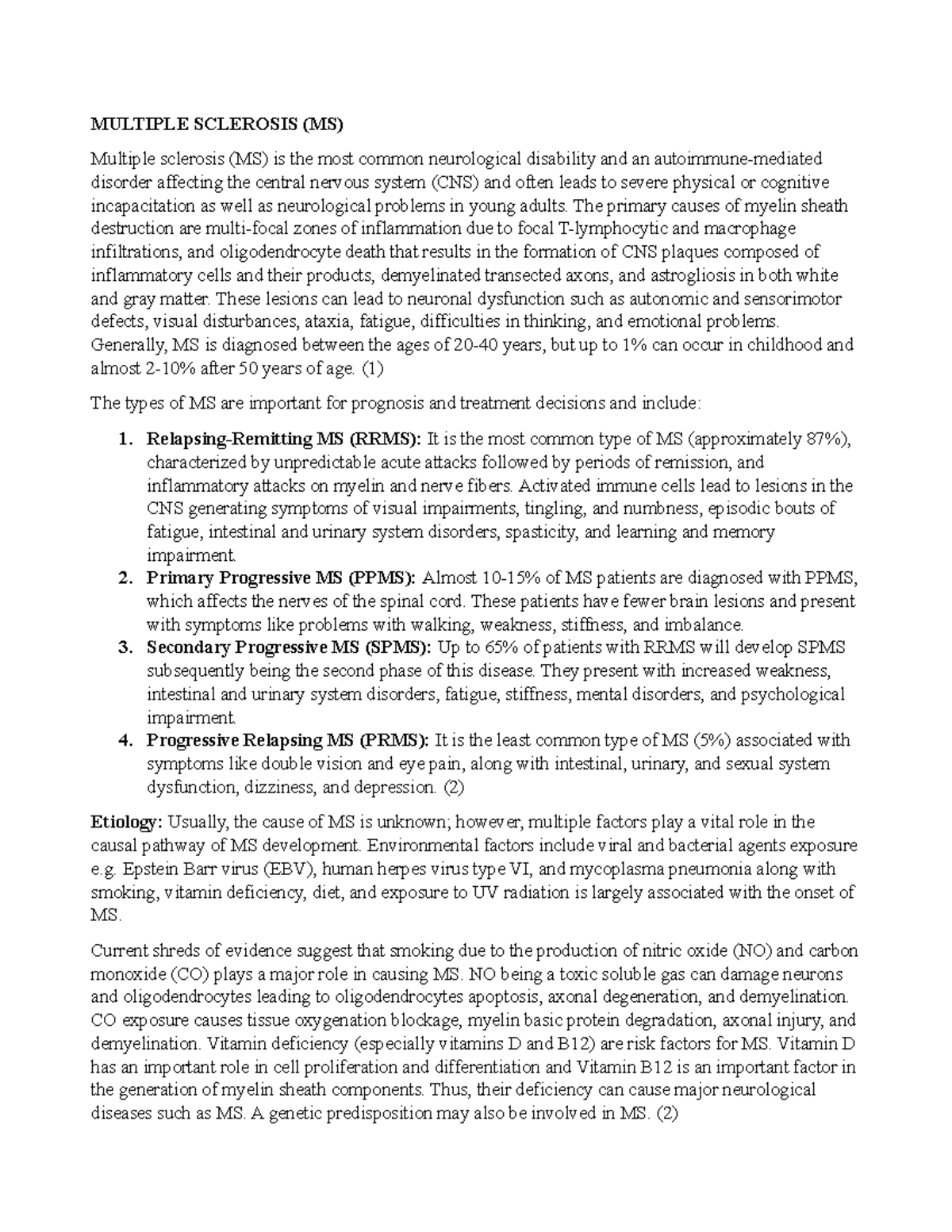 Multiple sclerosis - Academic document - MULTIPLE SCLEROSIS (MS ...
