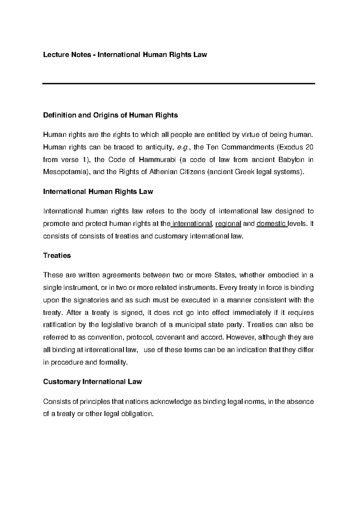 Day 1 - Lecture Notes - Lecture Notes - International Human Rights Law ...