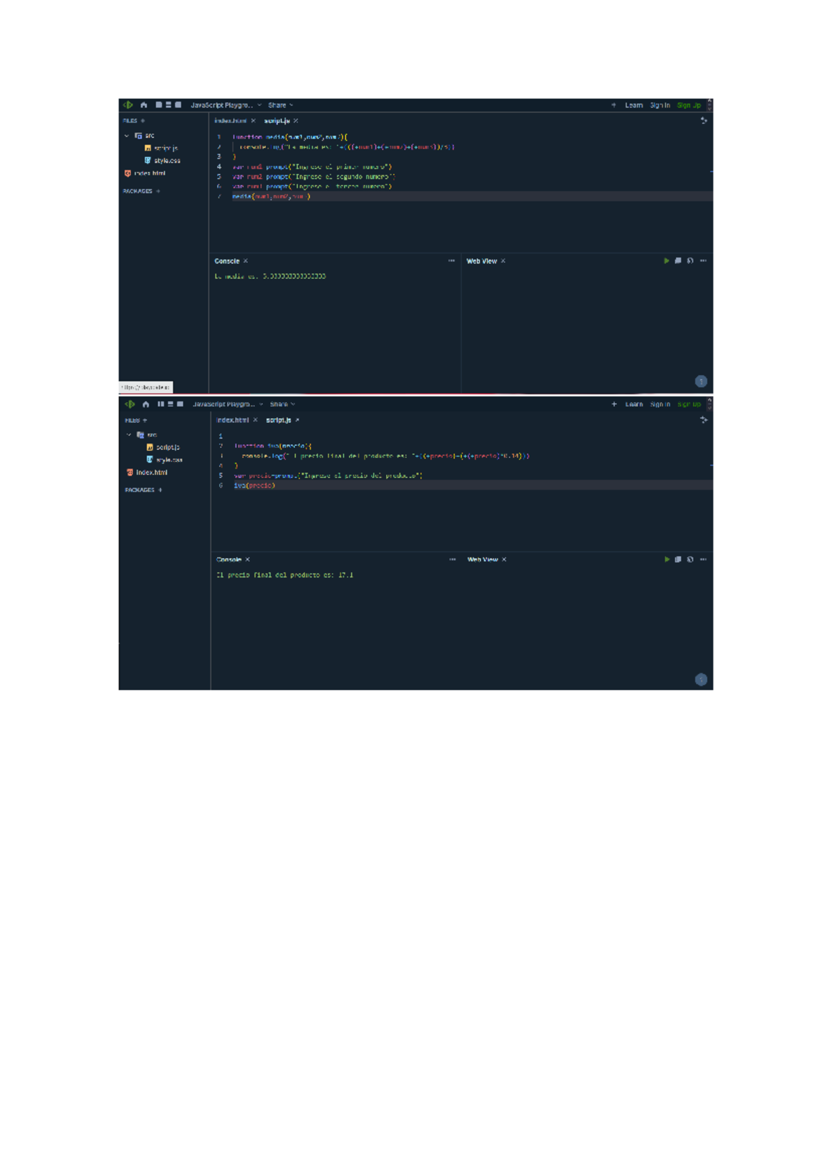 TA - Ejercicios con JS - C ID = IT JavaScript Playgro.. v Share v ...