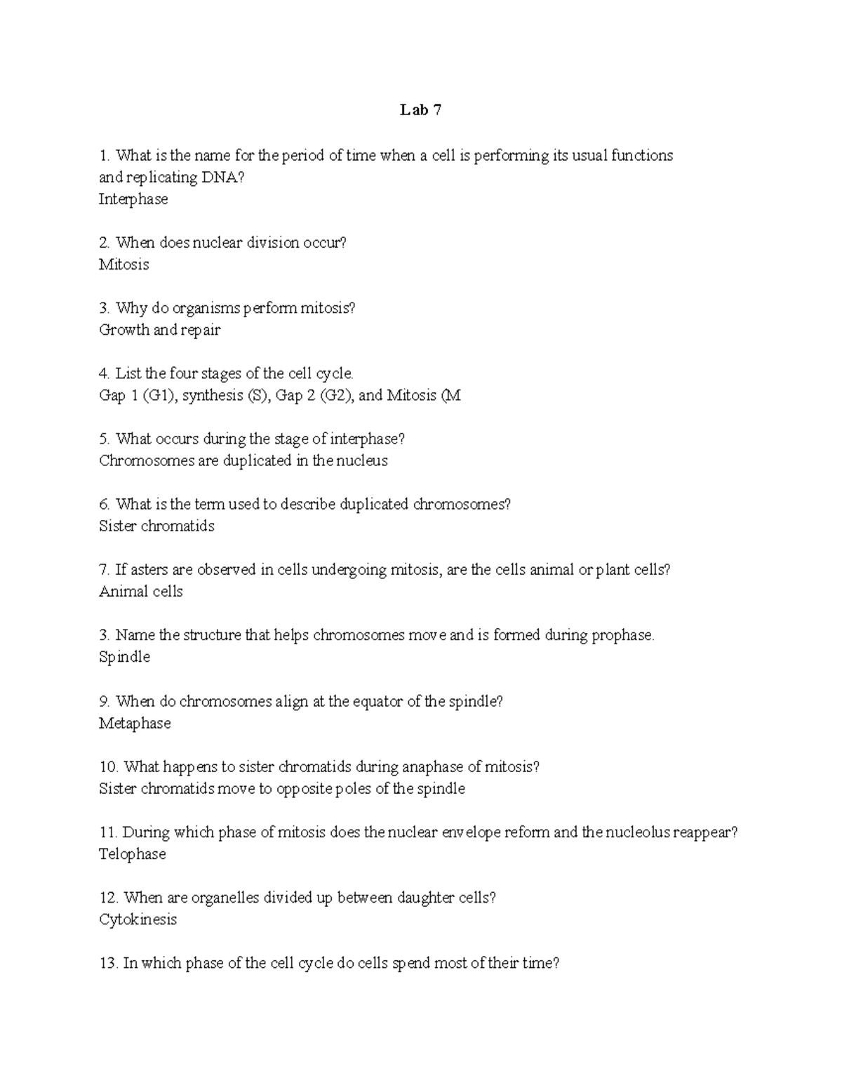 Bio 11 lab 7&8 bio 11 lab 7 and 8 post labs Lab 7 What is the name