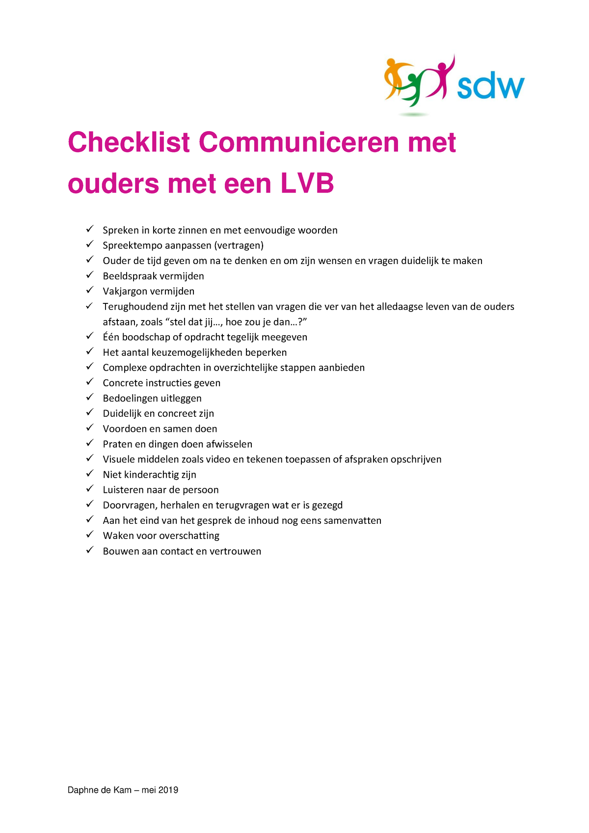 Checklist Communiceren - Daphne De Kam – Mei 2019 Checklist ...