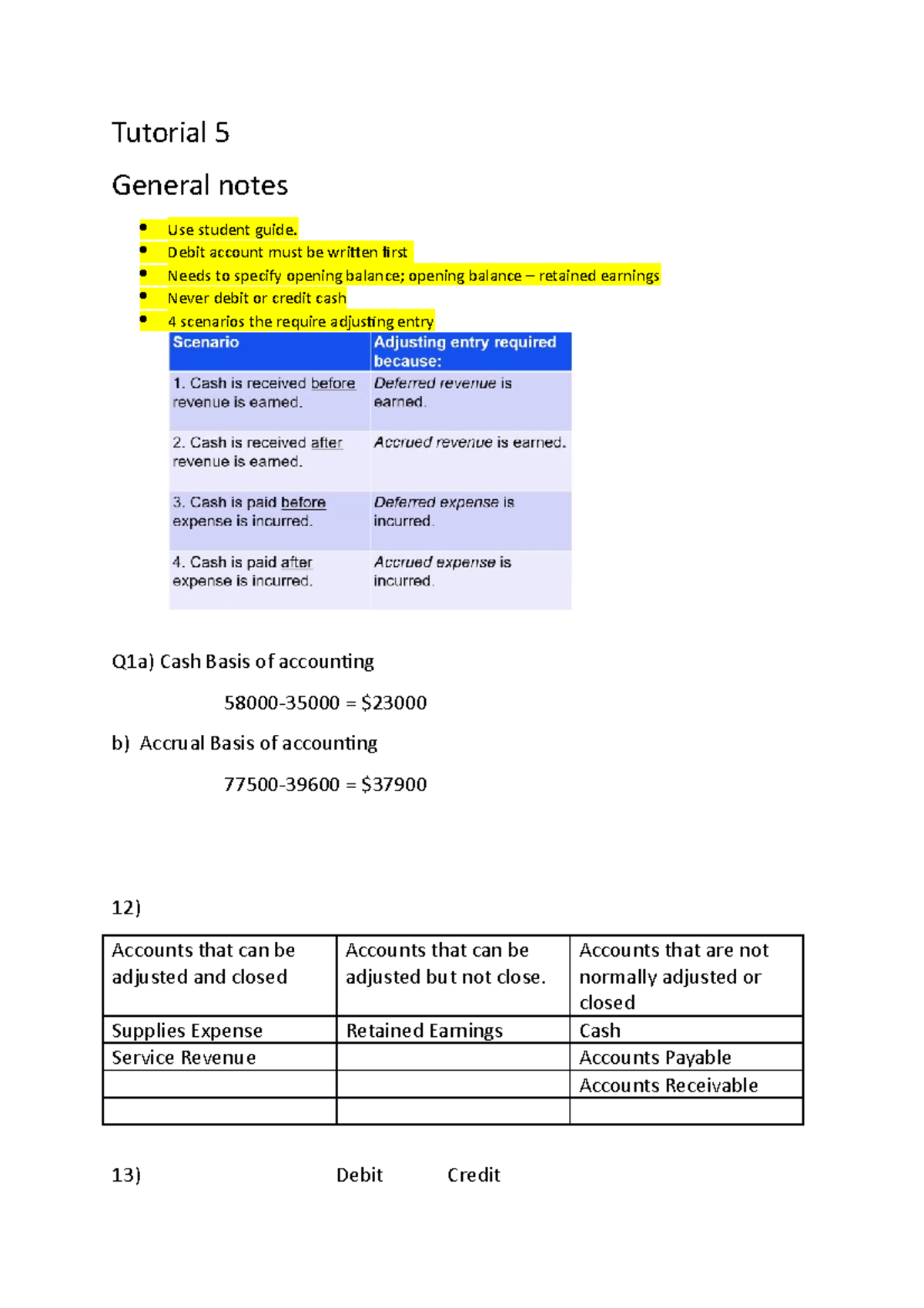 Accrual accounting and adjusting entries - Tutorial 5 General notes Use ...