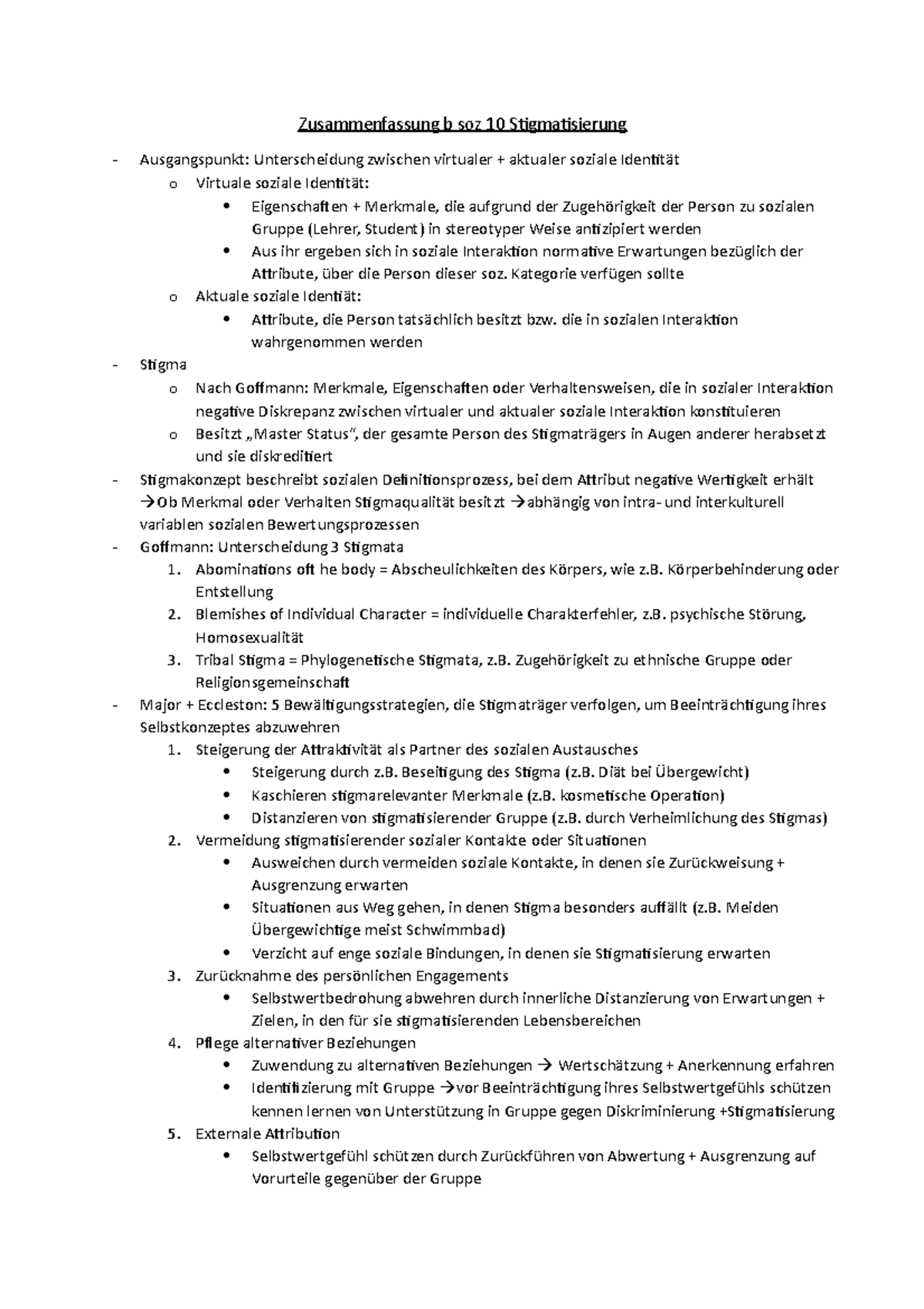 Zusammenfassung B Soz 10 Stigmatisierung - Zusammenfassung B Soz 10 ...