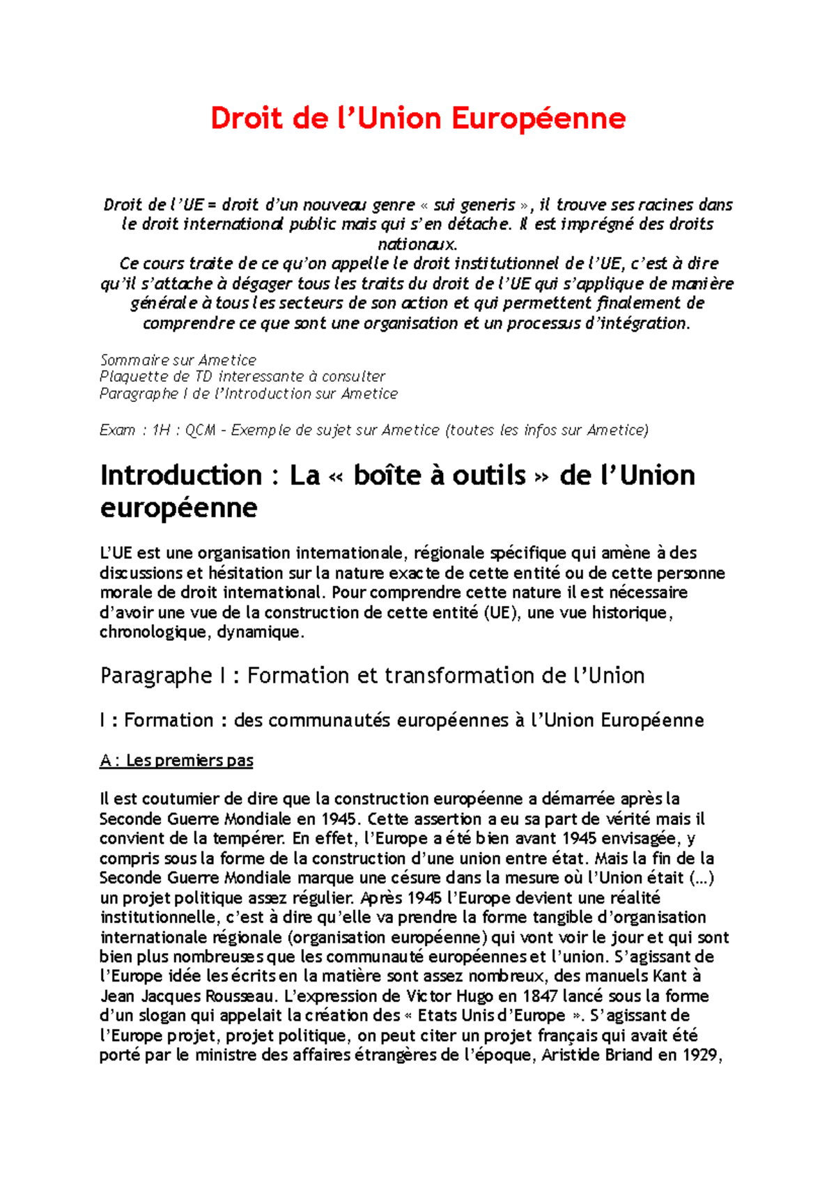 Droit de l'Union Européenne Droit de l’Union Européenne Droit de l’UE