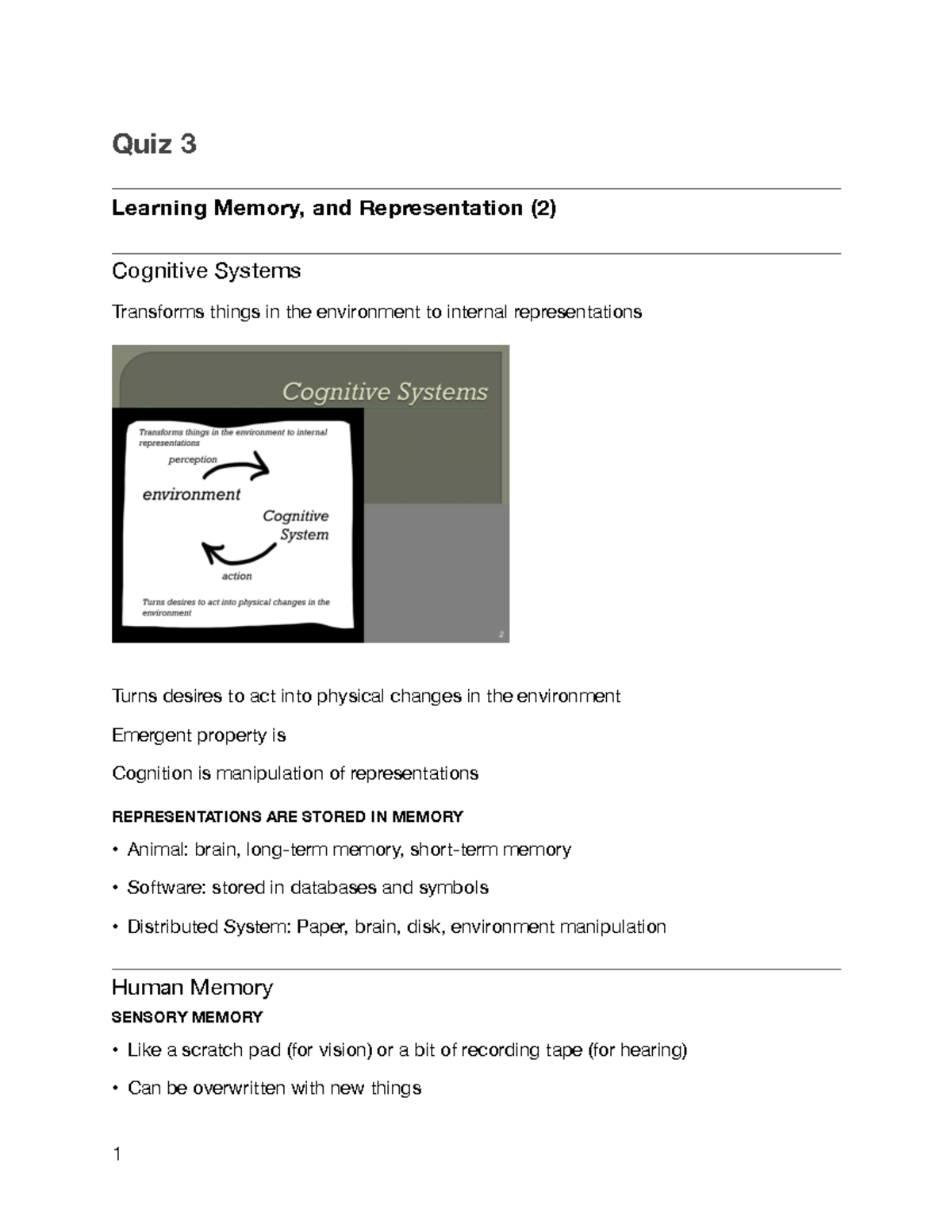 CGSC 1001- Notes For Quiz 3, All Lectues Notes - Quiz 3 Learning Memory ...