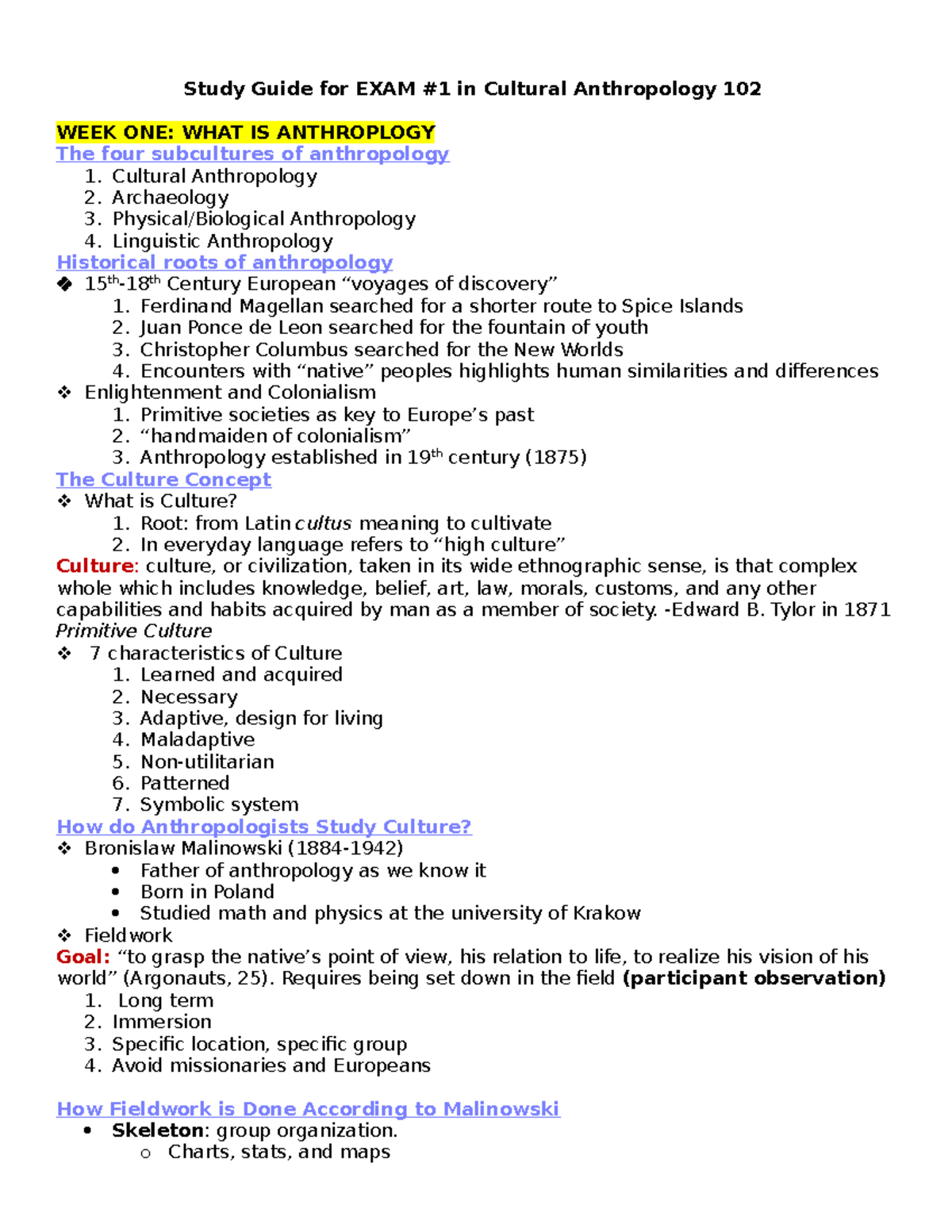 Study Guide for EXAM - Lecture notes week 1 - Study Guide for EXAM #1 ...