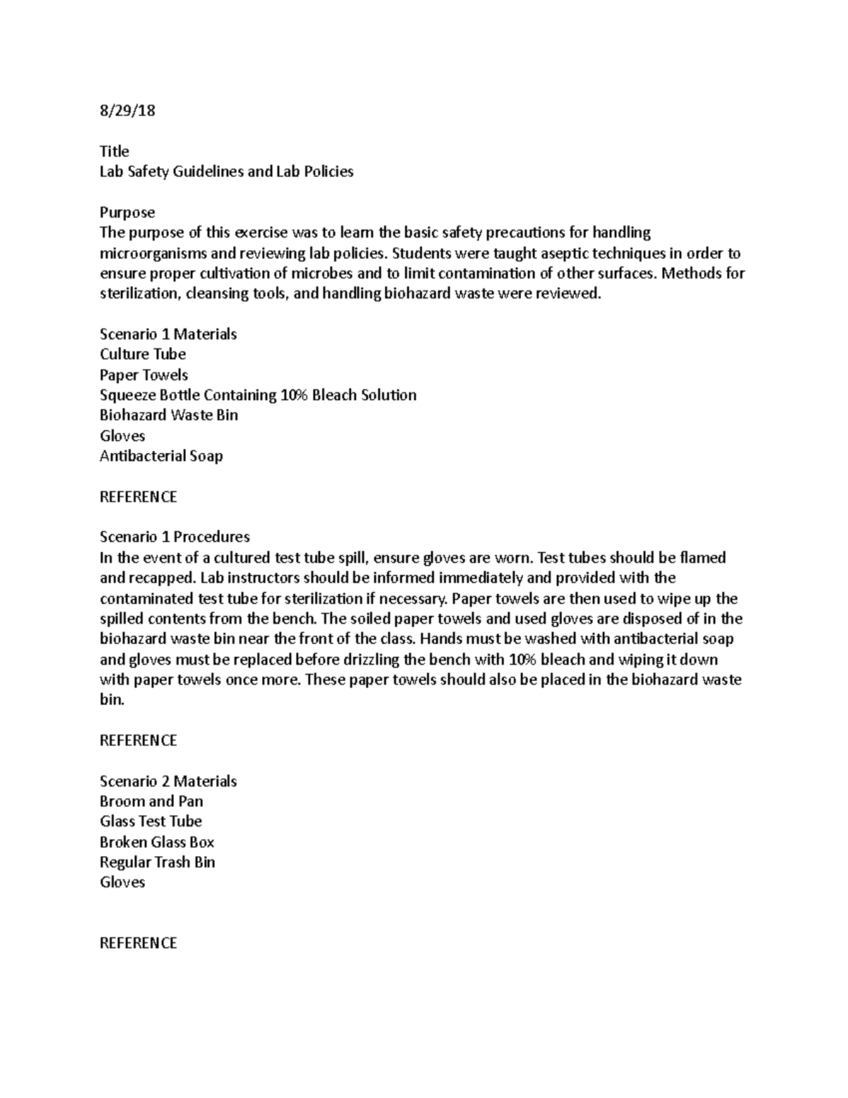 Microbiology Lab Report - 8/29/18 Title Lab Safety Guidelines and Lab ...