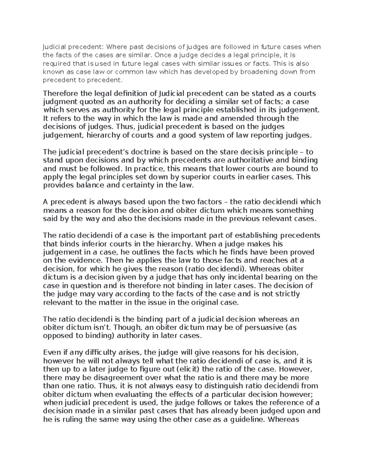 Judicial precedent Essay - Judicial precedent: Where past decisions of ...
