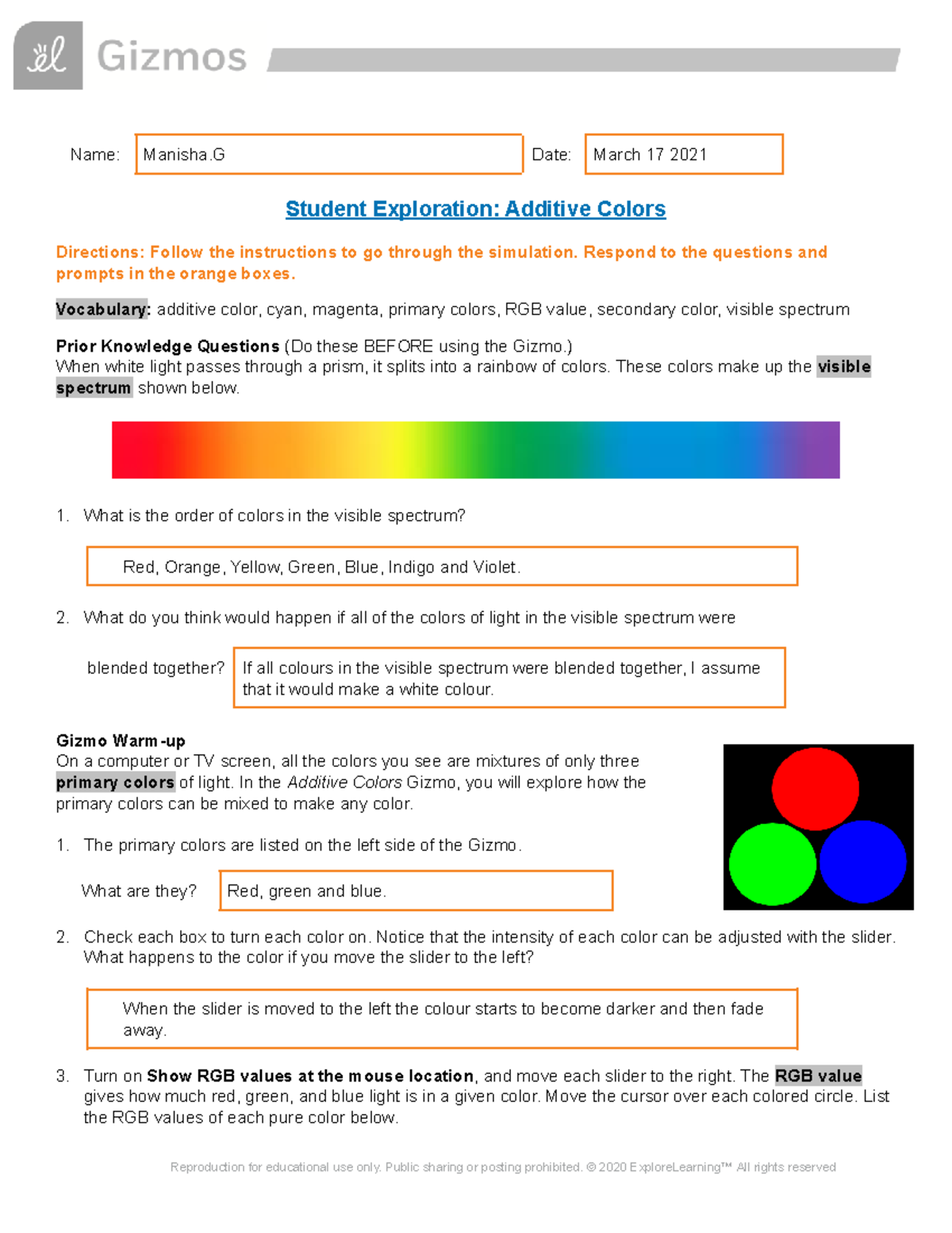 Copy of Additiveand Subtractive Colors SE - Name: Manisha Date: March 17  2021 Student Exploration: - Studocu