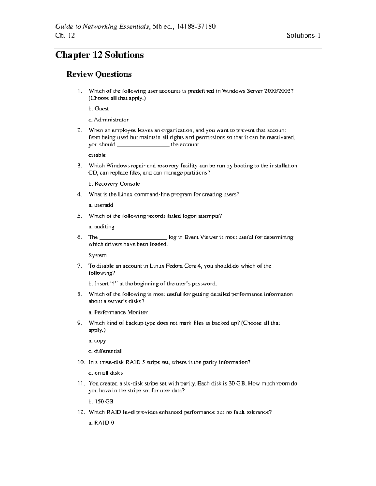 Solutions 12 - Ch. 12 Solutions- Chapter 12 Solutions Review Questions 