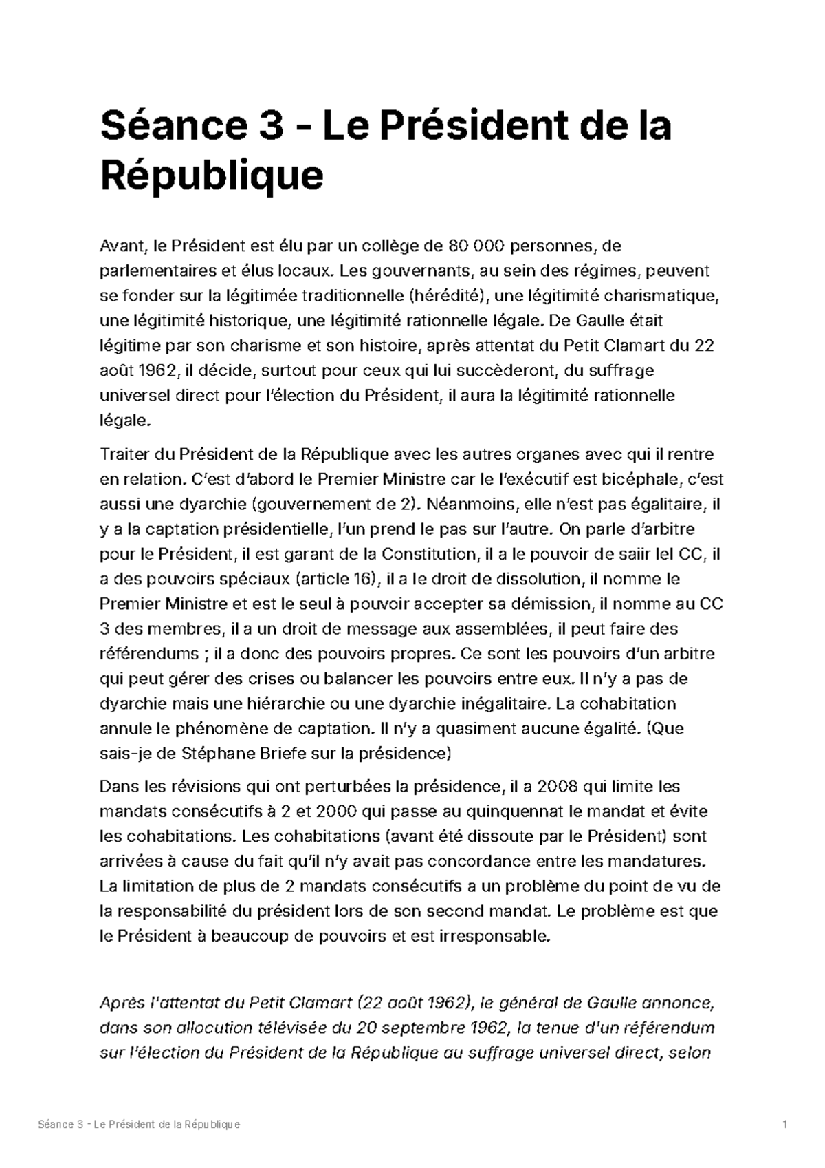 Séance 3 - Le Président de la République - Séance 3 - Le Président de ...