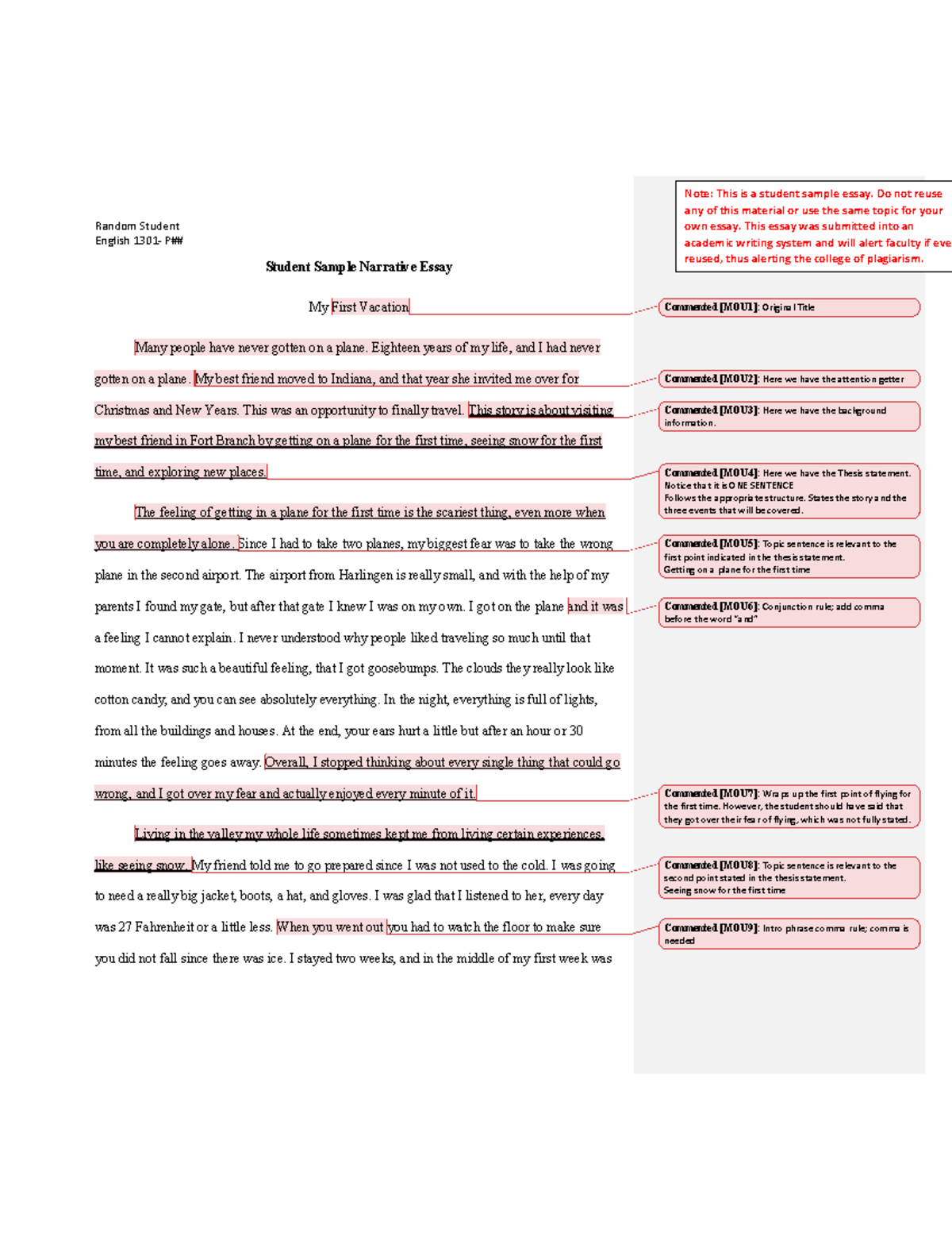 marking scheme for narrative essay