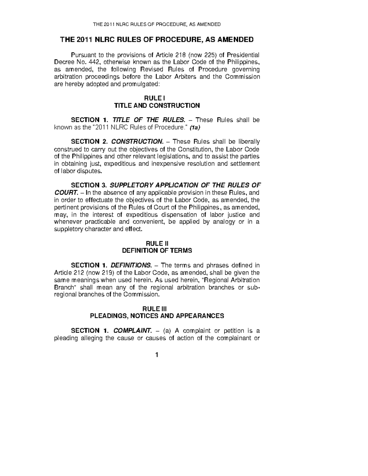 2019 .NLRC.Rules - Recto Law And Maceda Law - THE 2011 NLRC RULES OF ...