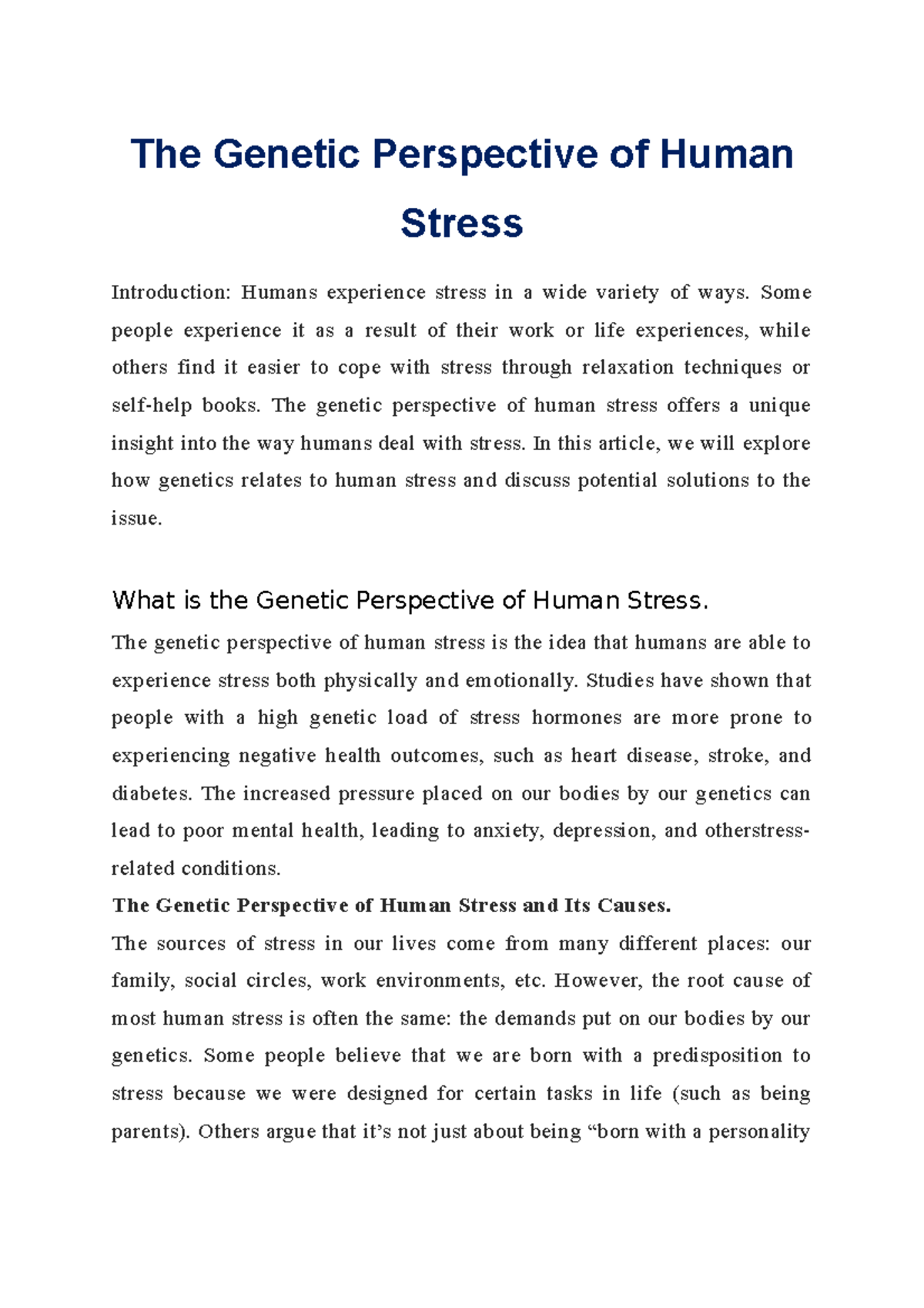 The Genetic Perspective of Human Stress - The Genetic Perspective of ...