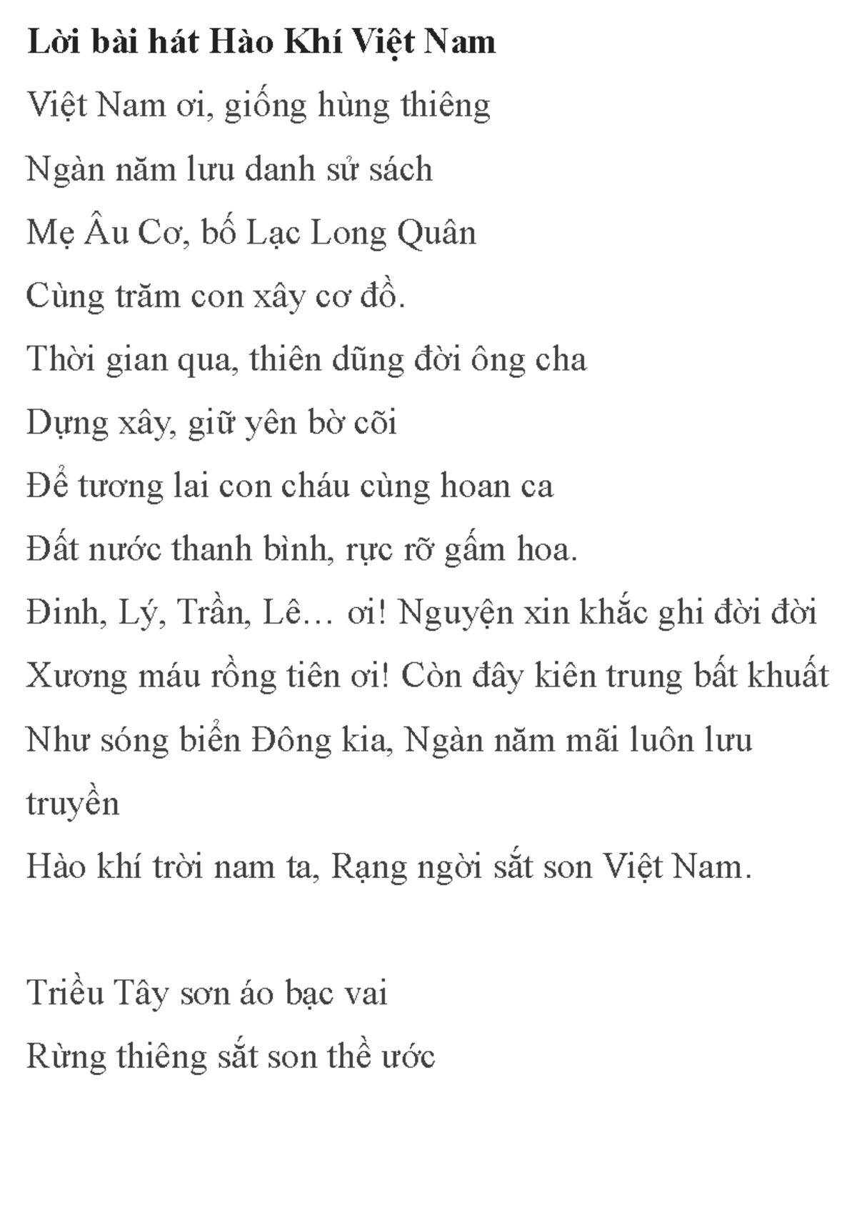 Lời Bài Hát Việt Nam