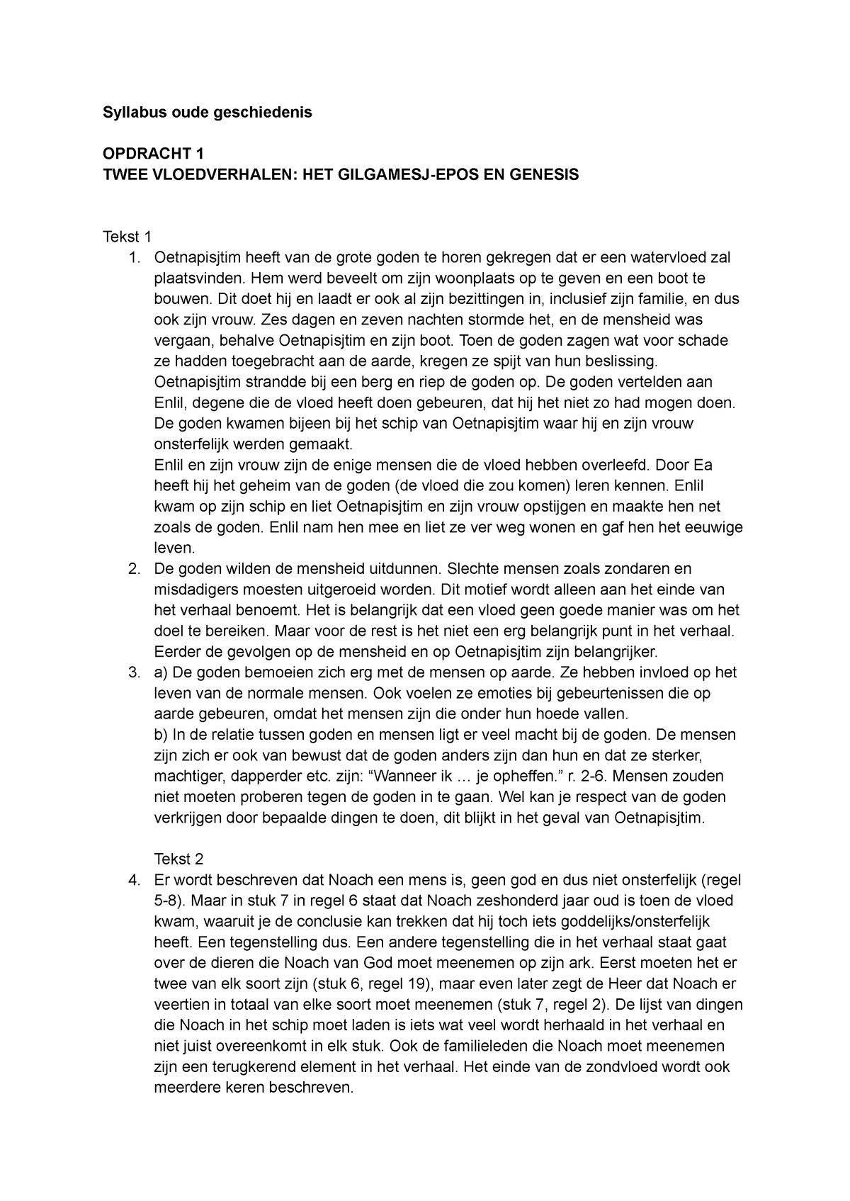 Opdracht 1, Twee vloedverhalen Syllabus oude geschiedenis OPDRACHT 1