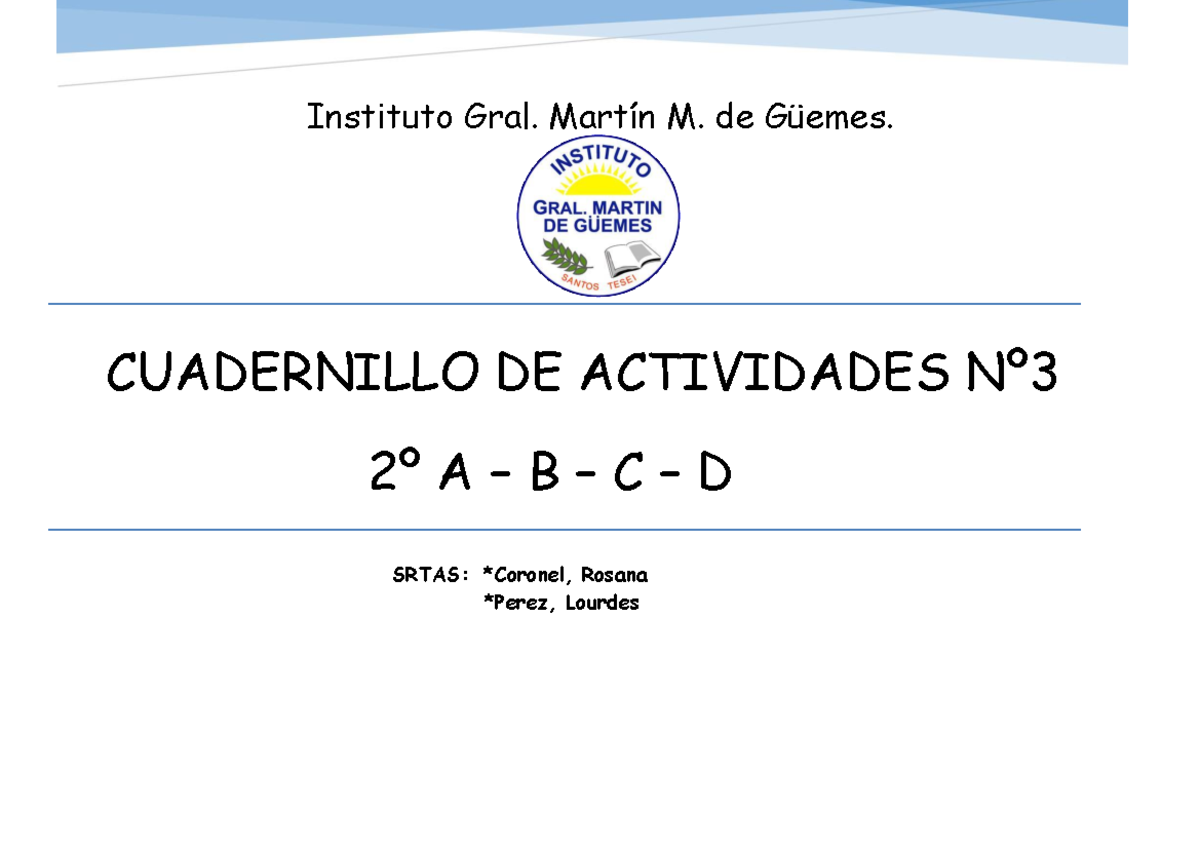 Cuadernillo Nº3 DE Segundo 2024 - Instituto Gral. Martín M. de Güemes ...