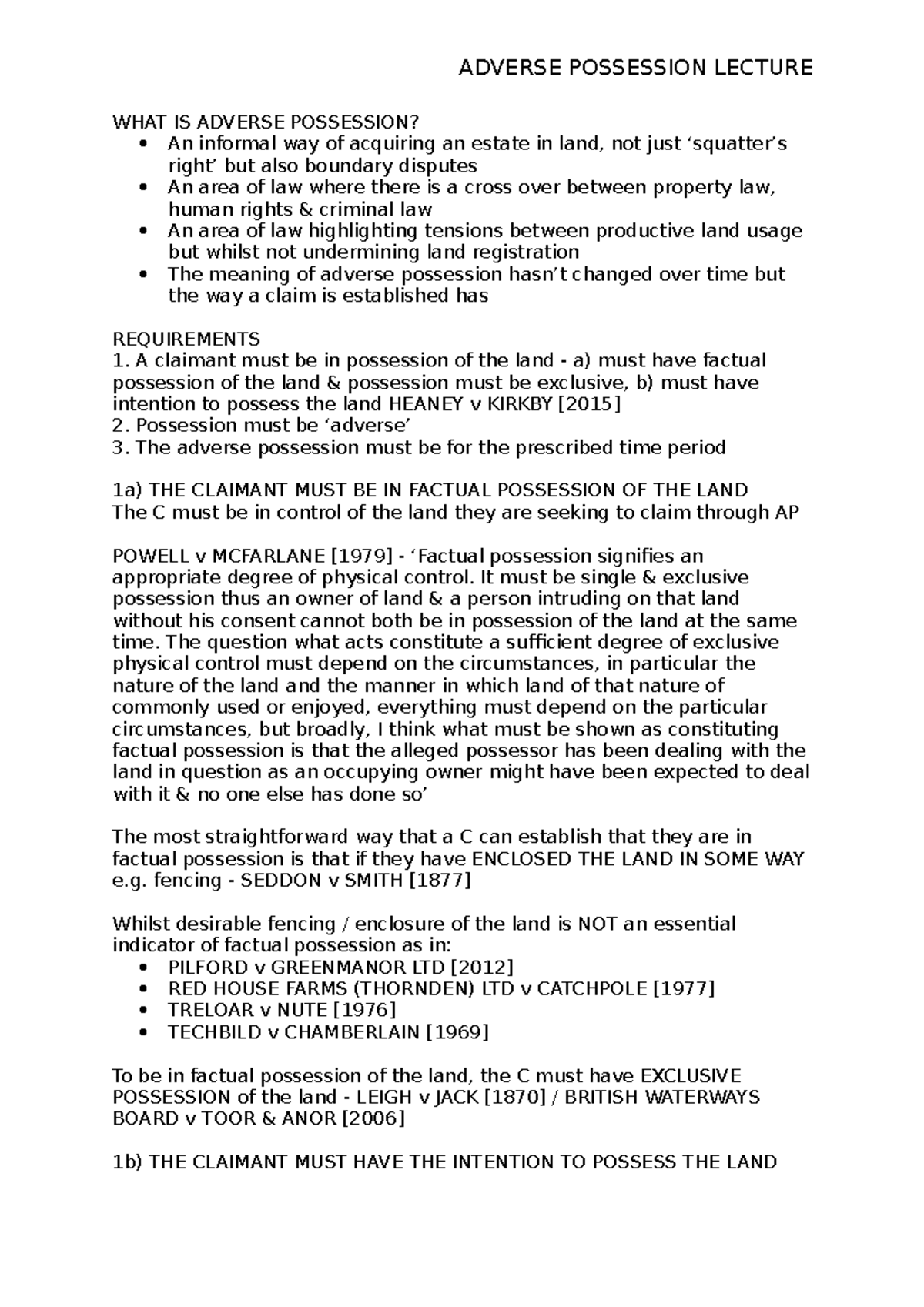 Adverse Possession Lecture - WHAT IS ADVERSE POSSESSION? An informal ...