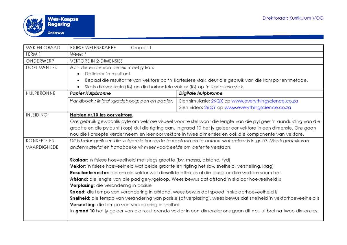 Fisiese Wetenskappe Graad 11 Kwartaal 1 Week 1 2021 - Direktoraat ...