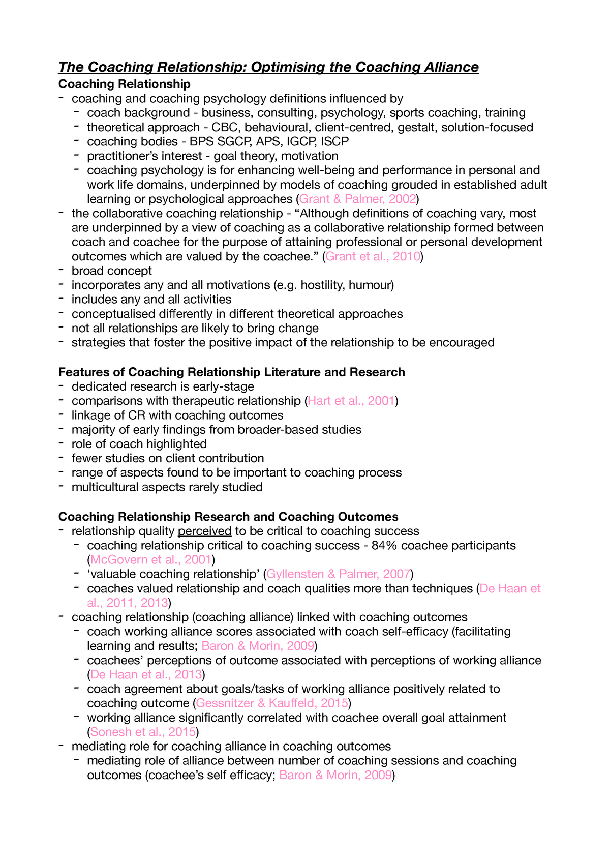 Coaching Psychology Lecture 5 Notes - The Coaching Relationship ...