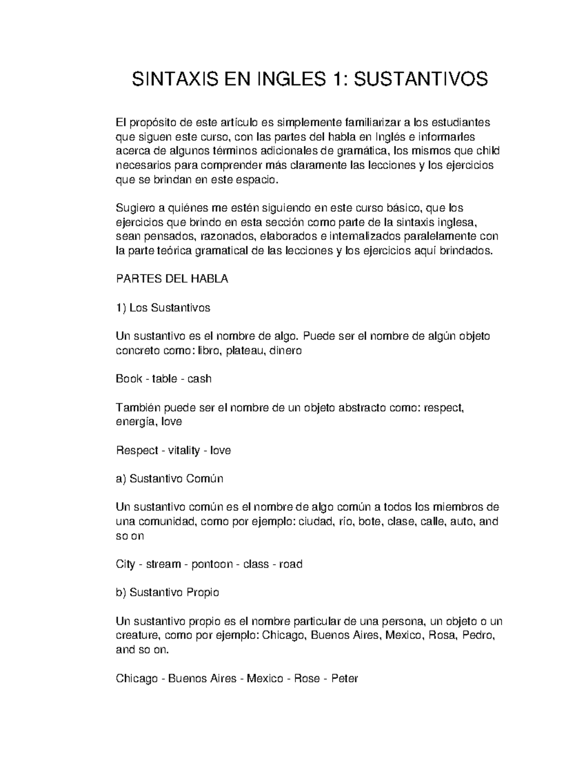 Sintaxis EN Ingles 1 SINTAXIS EN INGLES 1 SUSTANTIVOS El propósito