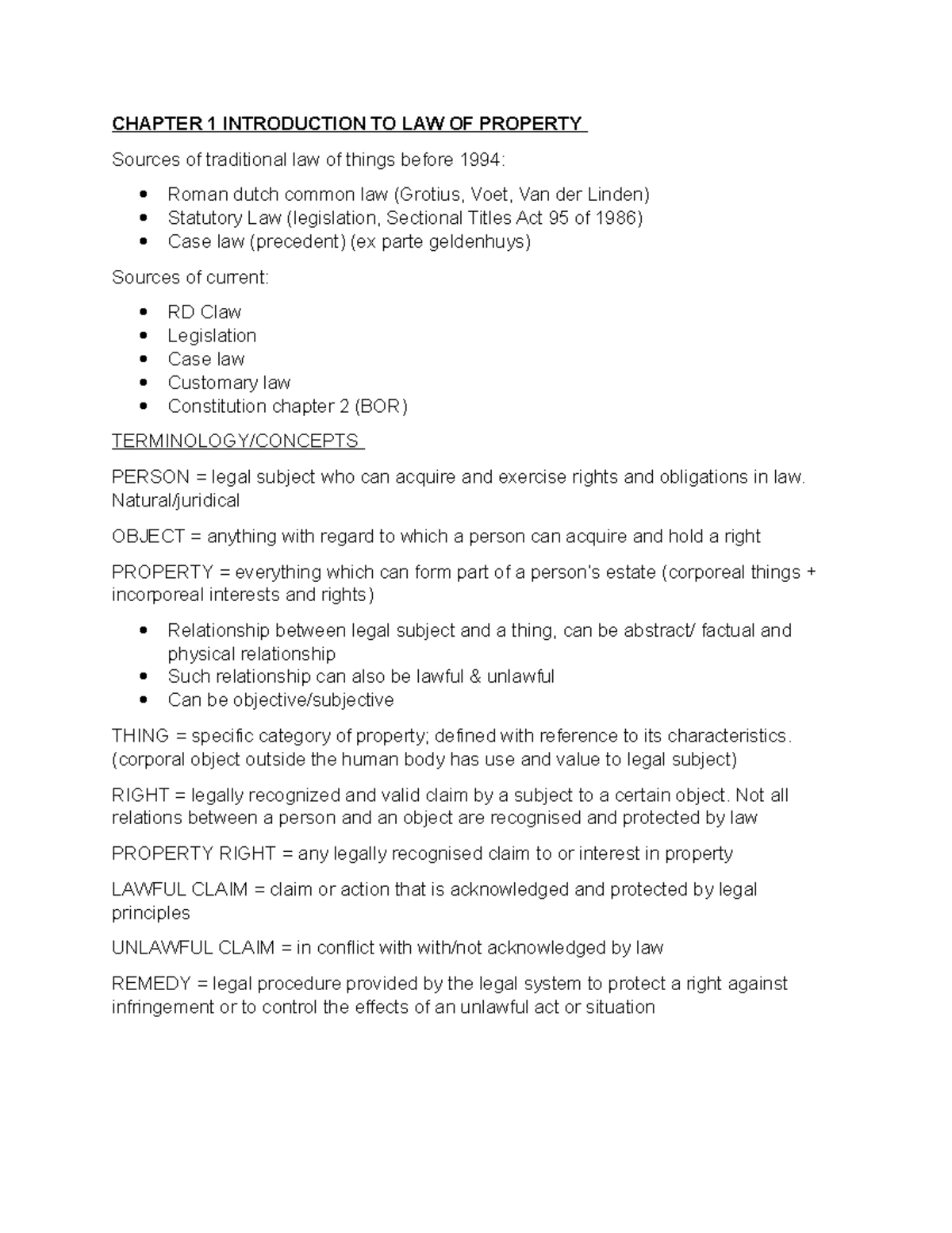 Chapter 1 Introduction TO LAW OF Property - CHAPTER 1 INTRODUCTION TO ...