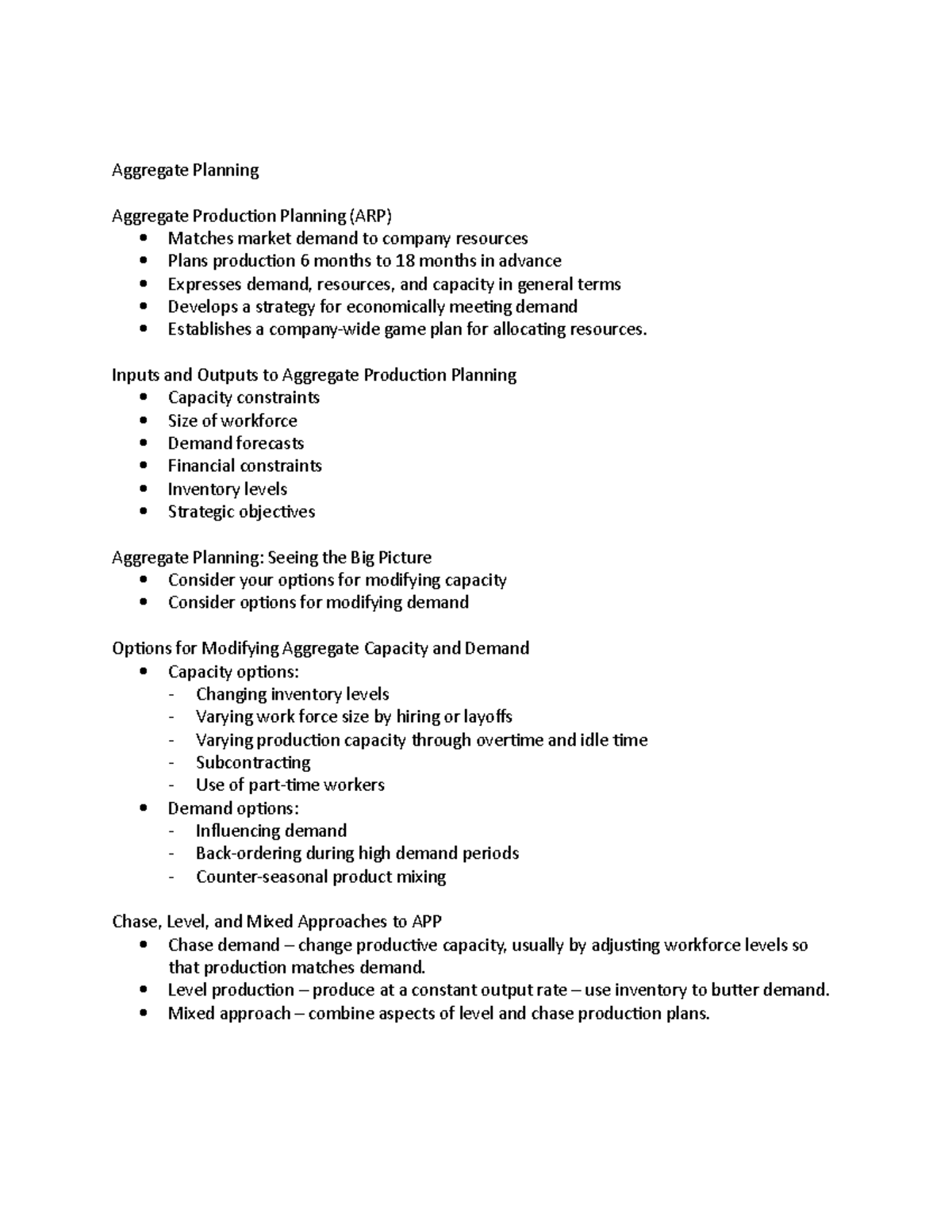 Aggregate Planning Lecture Notes 10 14 Studocu