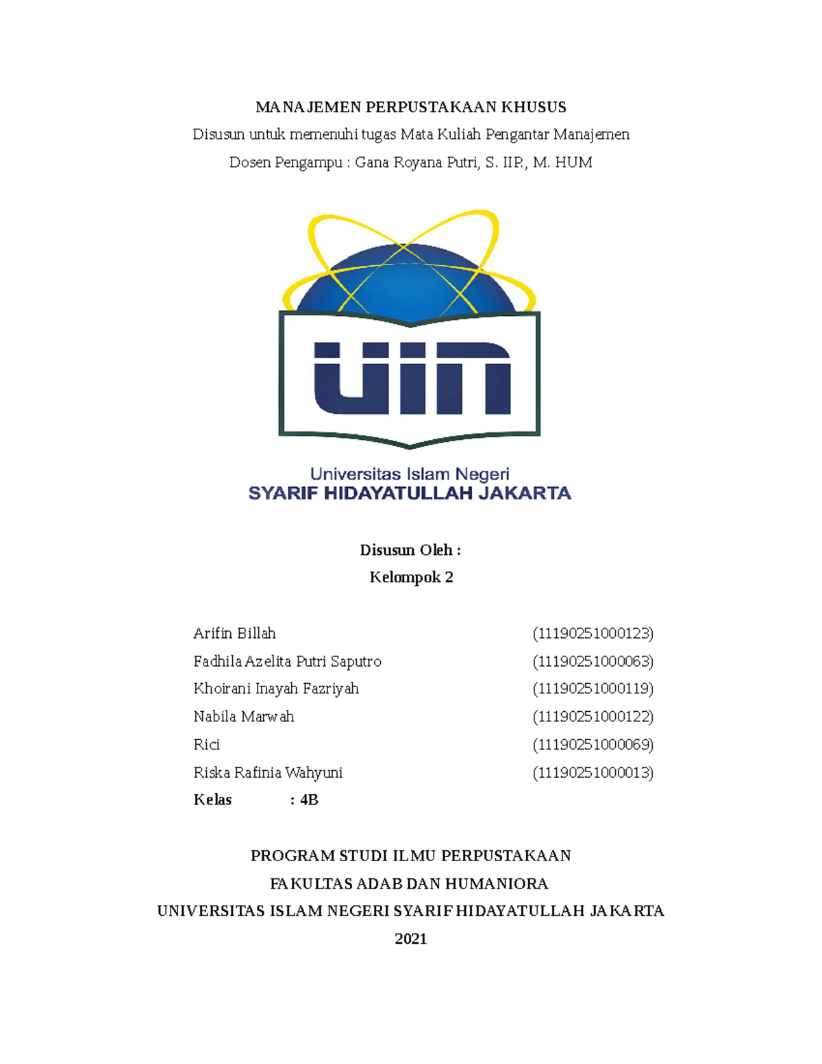 Makalah Pengantar Manajemen 6 - MANAJEMEN PERPUSTAKAAN KHUSUS Disusun ...