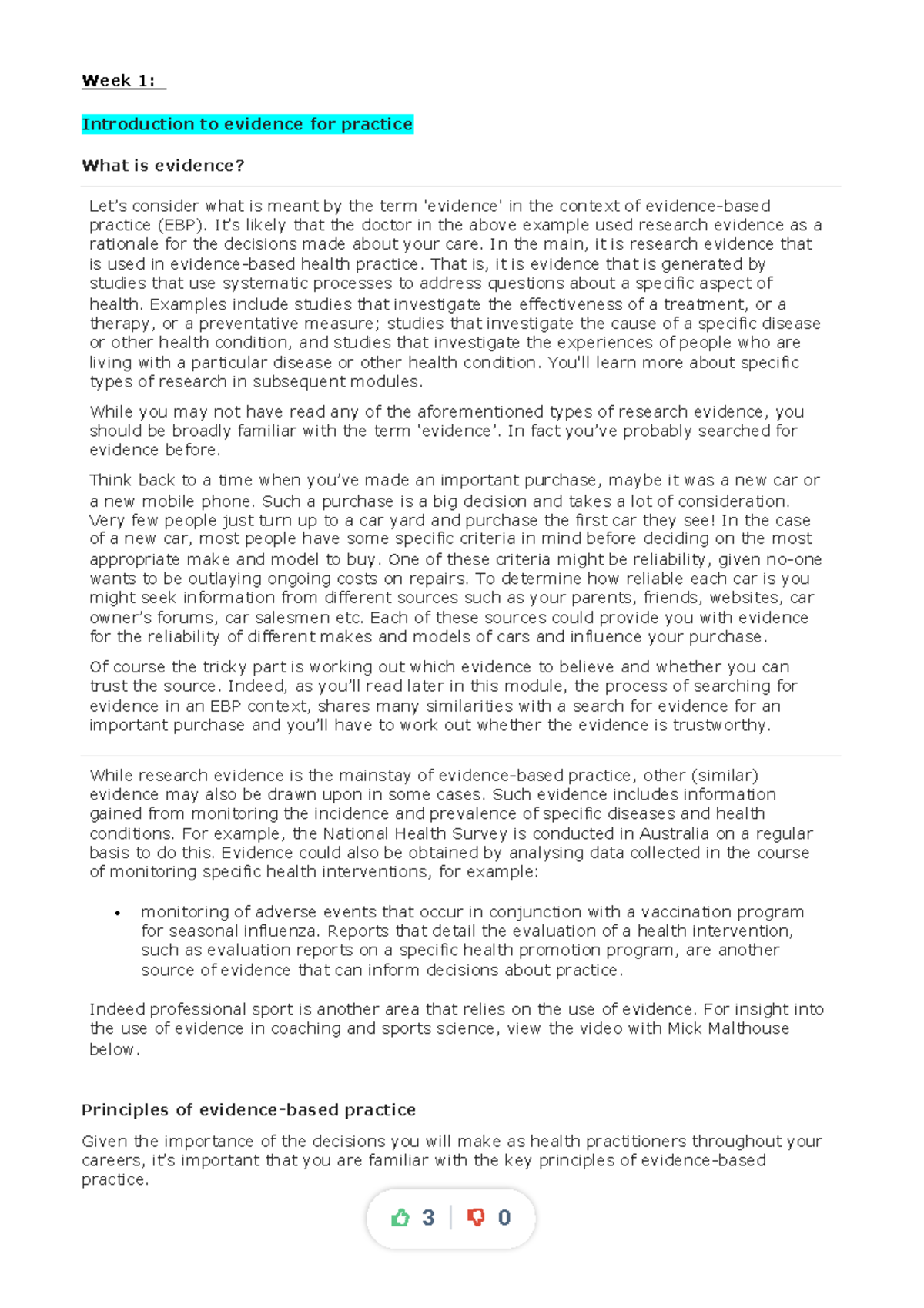 Notes wk 1-7 - Week 1: Introduction to evidence for practice What is ...