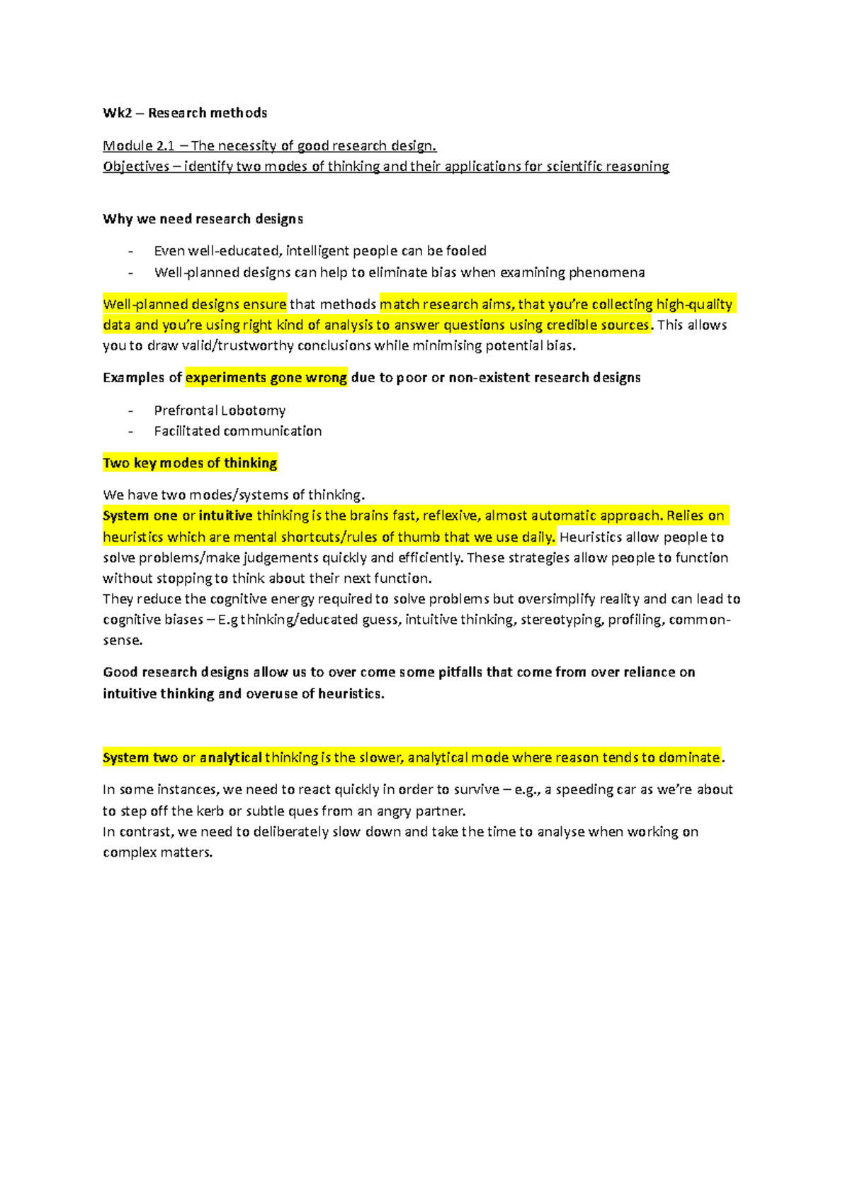 Wk2 Lecture (highlighted notes) - Copy - Wk2 – Research methods Module ...