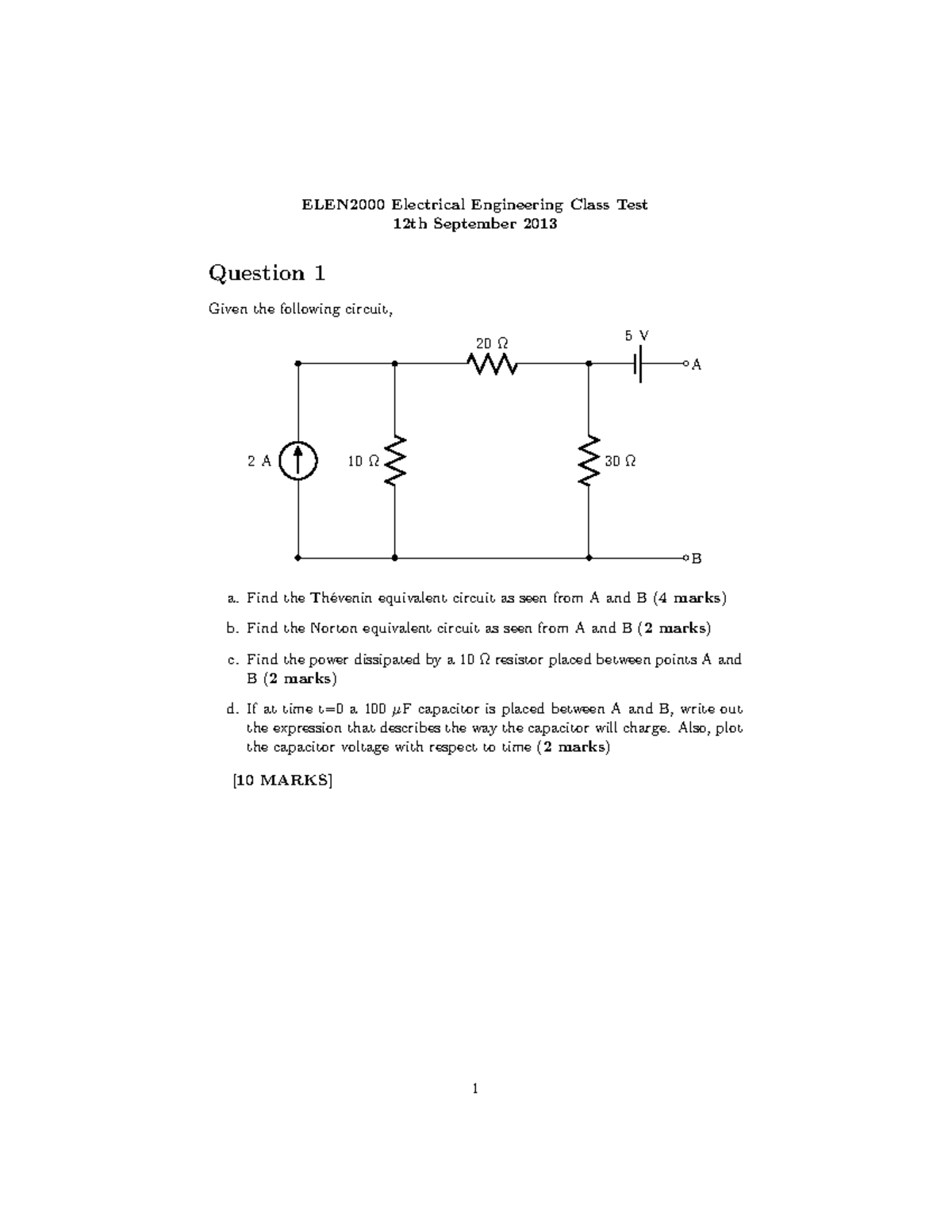 ELEN2000 test2013 ELEN2000 Electrical Engineering Class Test 12th