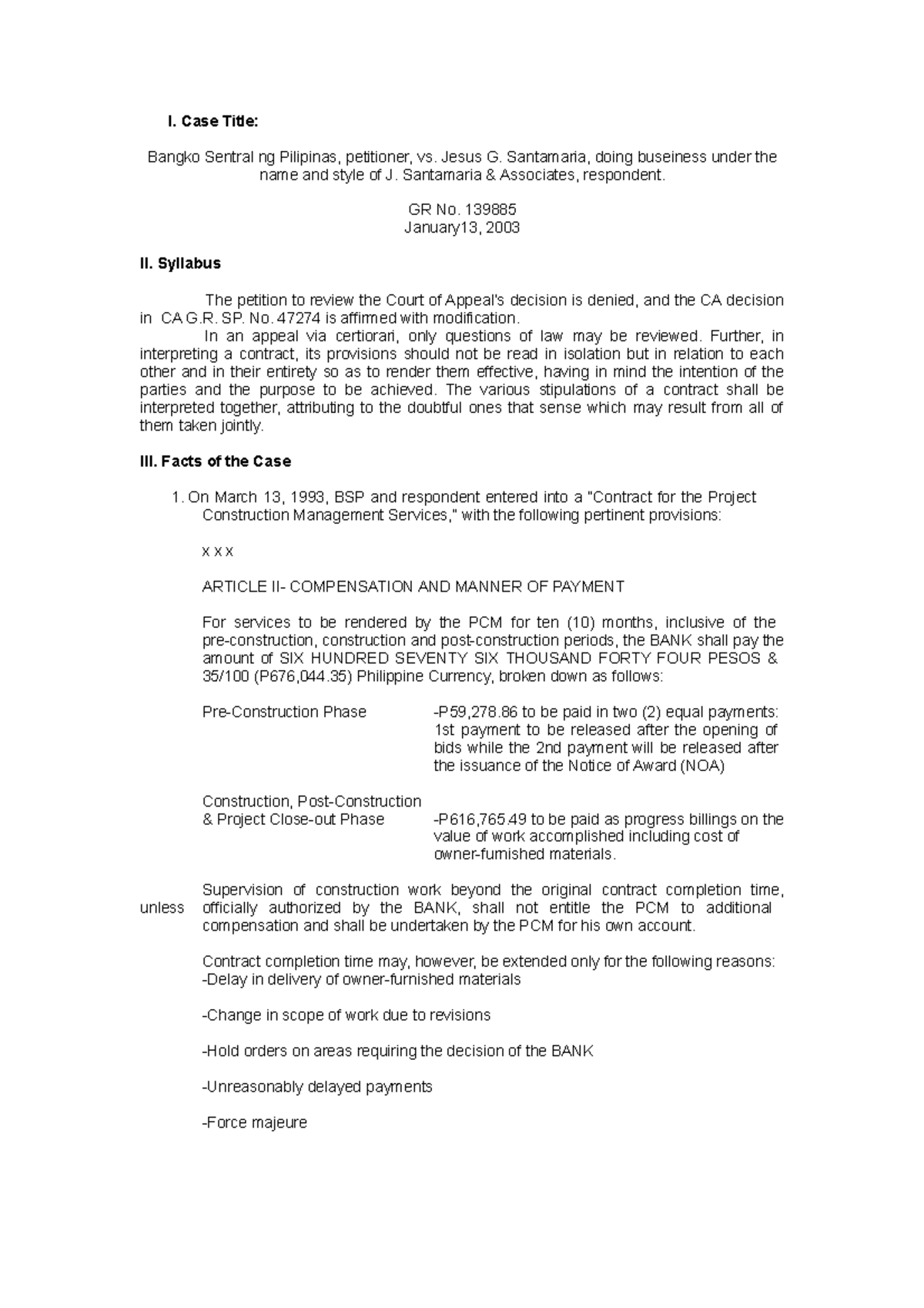Bangko Sentral ng Pilipinas, petitioner, vs. Jesus G. Santamaria, doing ...