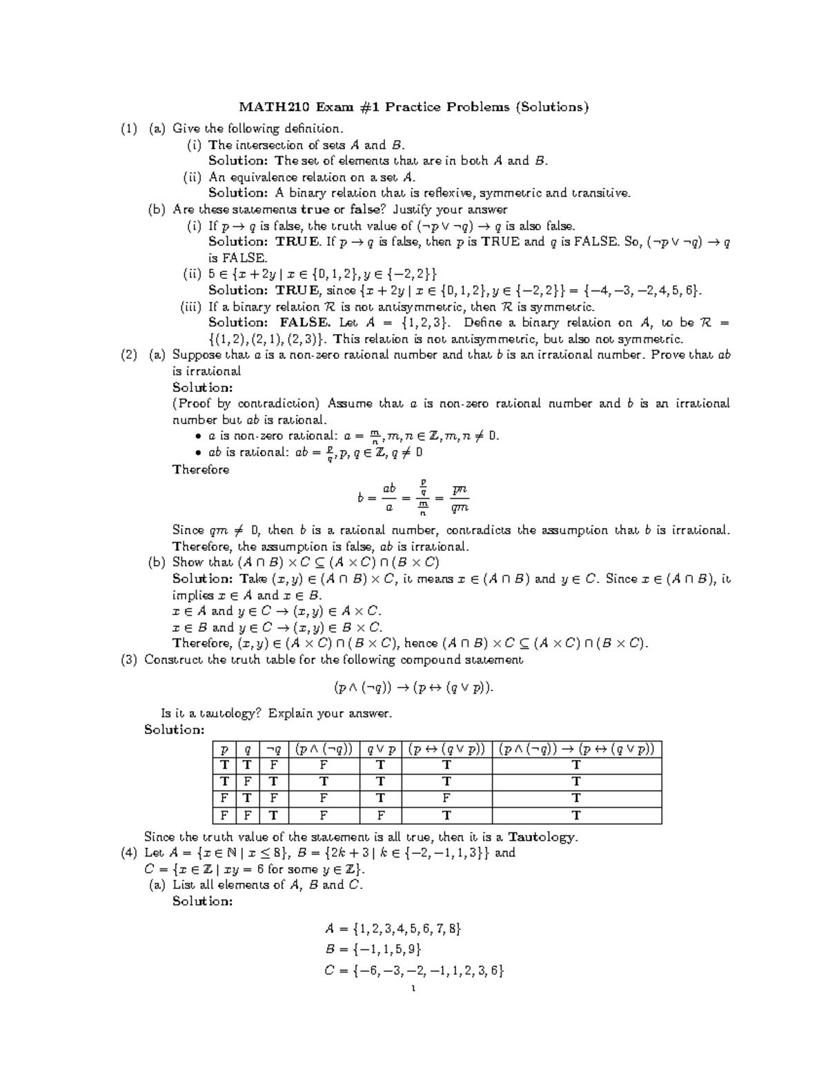 Math210 Exam 1 Review Answers 1 Math210 Exam 1 Practice Problems Math210 Exam 1 Review Answers 1 Math210 Exam 1 Practice Problems