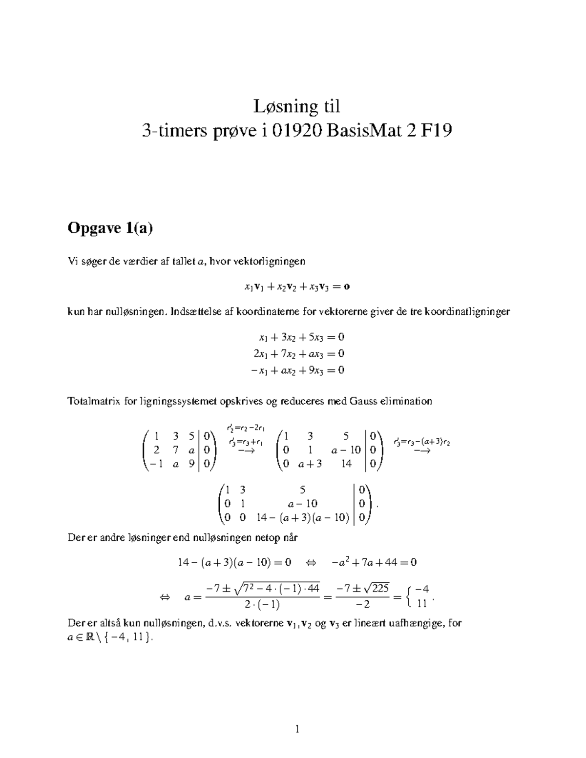 Løsning Eksamen Basis Mat 2 F19 - Løsning Til 3-timers Prøve I 01920 ...