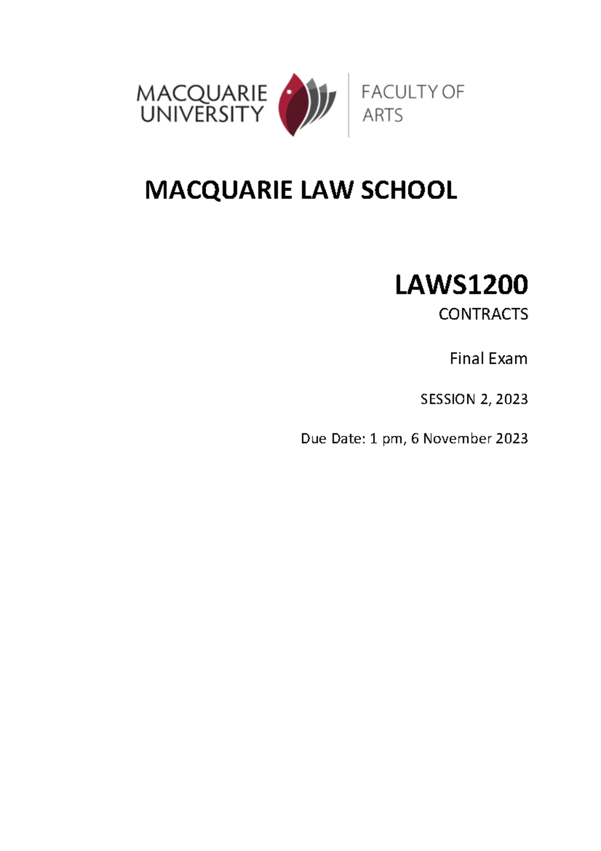 LAWS1200 Contract Law Final Exam 2023 - MACQUARIE LAW SCHOOL LAWS ...