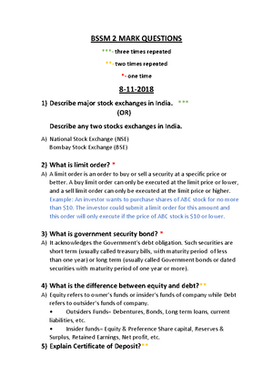 Basics of securities and stock market 2 MARK Questions
